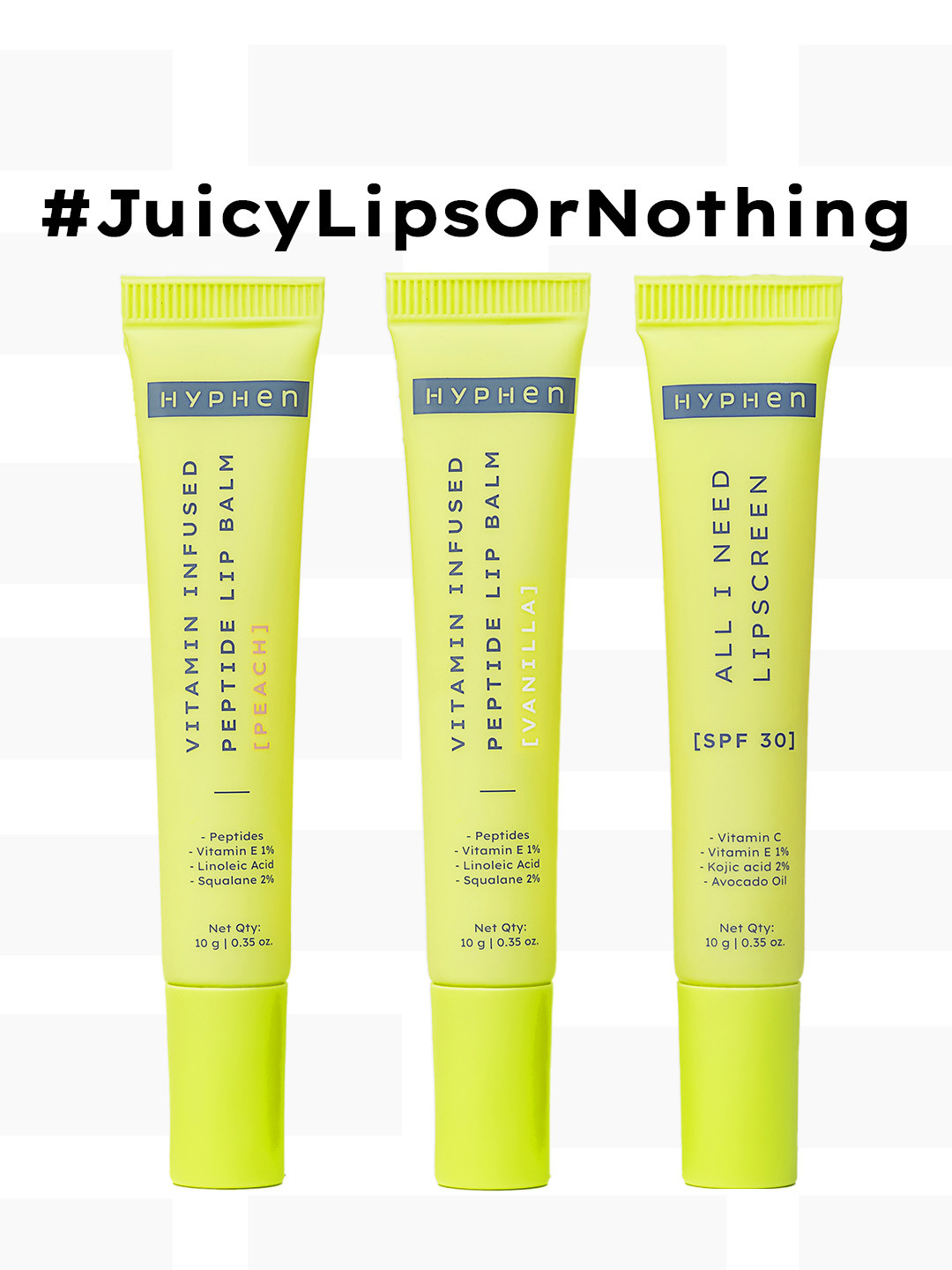 Hyphen 2 Pcs Peptide Lip Balms - Peach & Vanilla & 1Pc Lipscreen with SPF 30 - 10 g Each