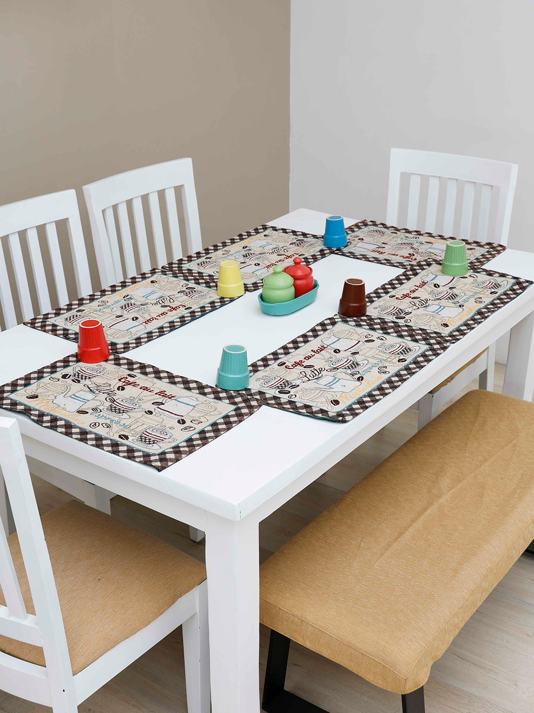Ariana Coffee Brown & White 6 Pieces Printed Cotton Rectangle Table Placemats