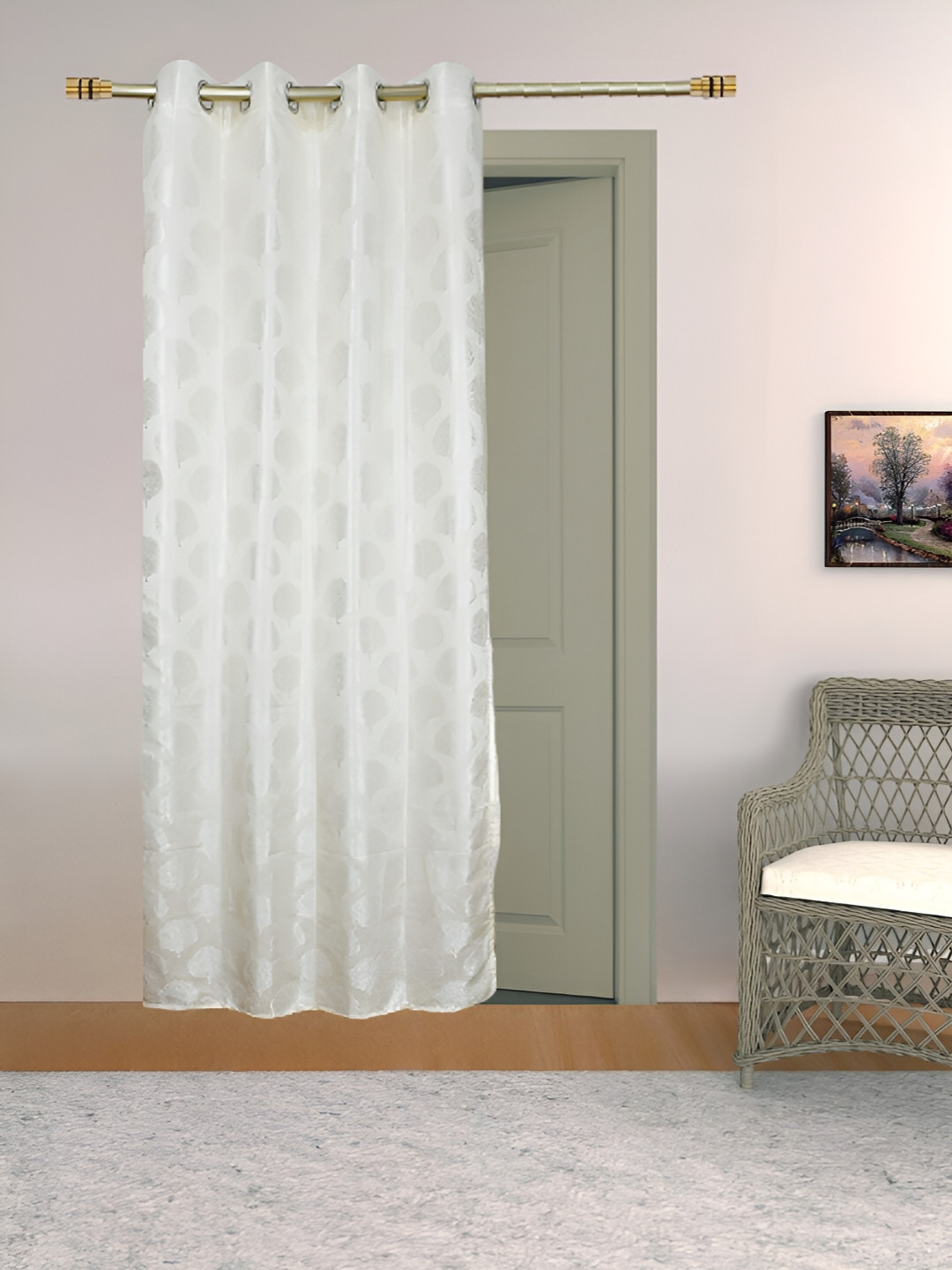THE CONVERSION Cream Coloured Self Design Long Door Curtain