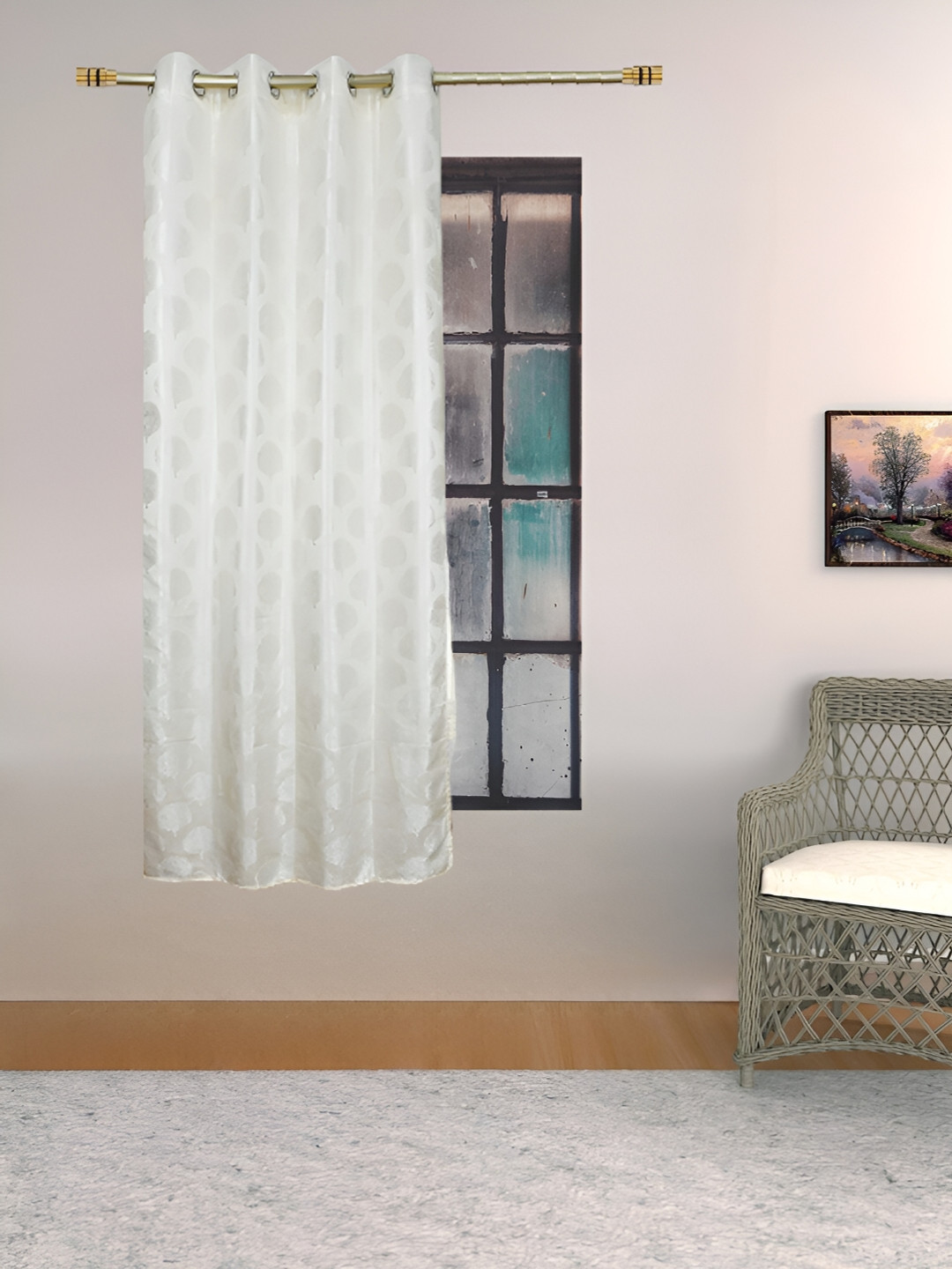 THE CONVERSION Cream-Coloured Self Design Jacquard Window Curtain