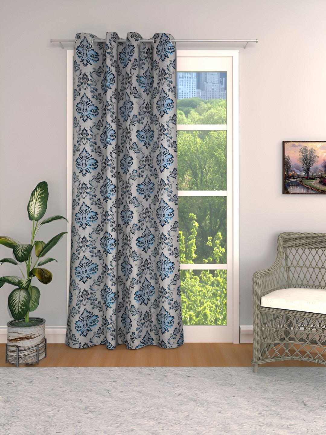 THE CONVERSION Turquoise Blue Ethnic Motifs Long Door Curtain