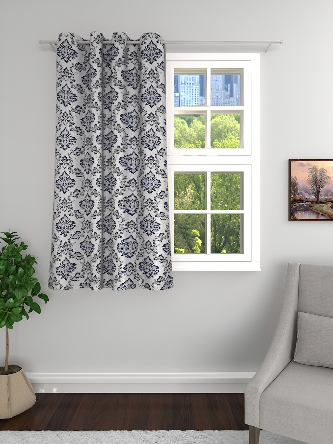 THE CONVERSION Navy Blue & White Ethnic Motifs Window Curtain