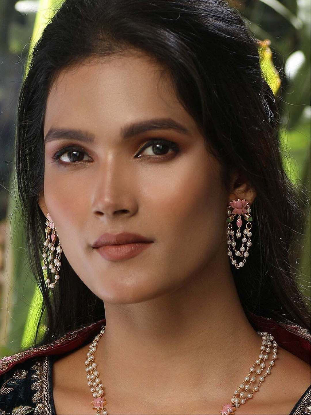 Tarinika Gold-Plated Floral Layered Drop Earrings