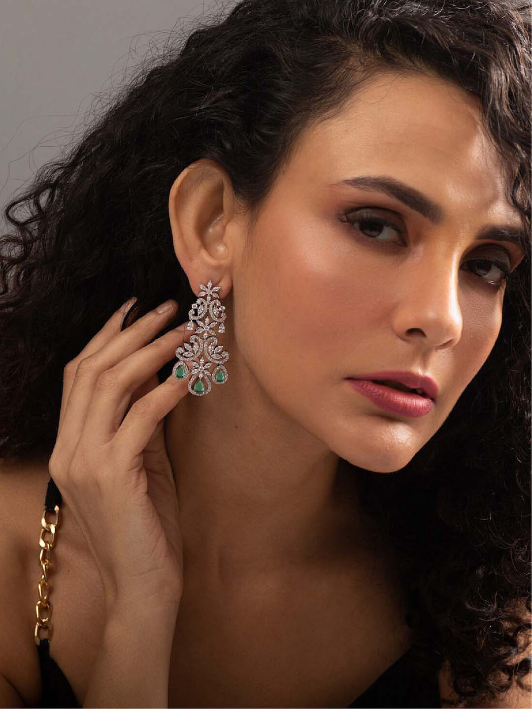 Tarinika Gold-Plated Cubic Zirconia Studded Drop Earrings