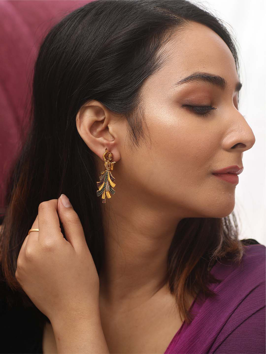 Tarinika Gold-Plated Cubic Zirconia Studded Dancing Lady Drop Earrings