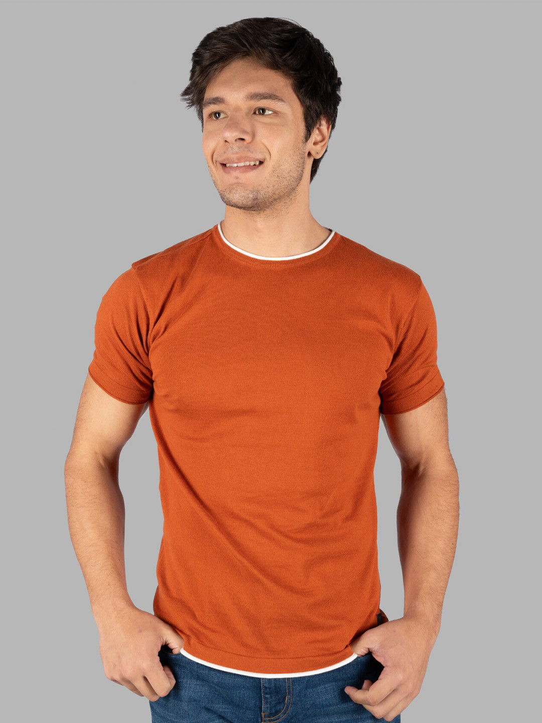 TIM PARIS Round Neck Short Sleeves Cotton Pullover Sweater