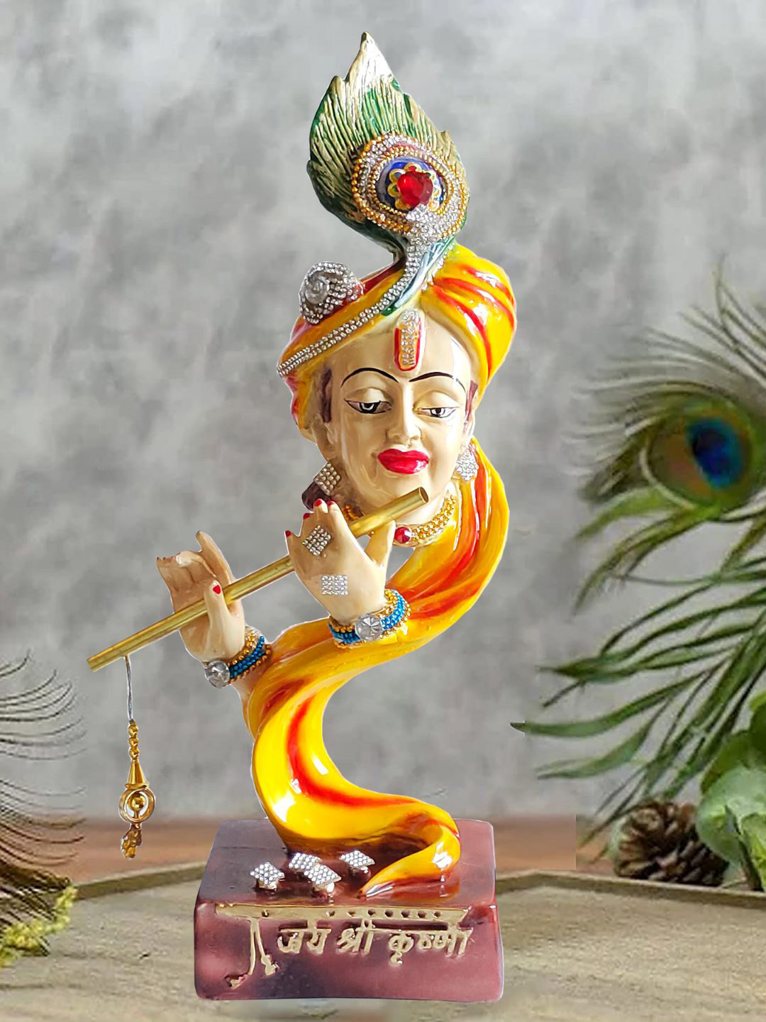 Mariner's Creation Krishna Cream Polyresin Glossy Prayer Room Medium Showpiece - 4.5 Inches