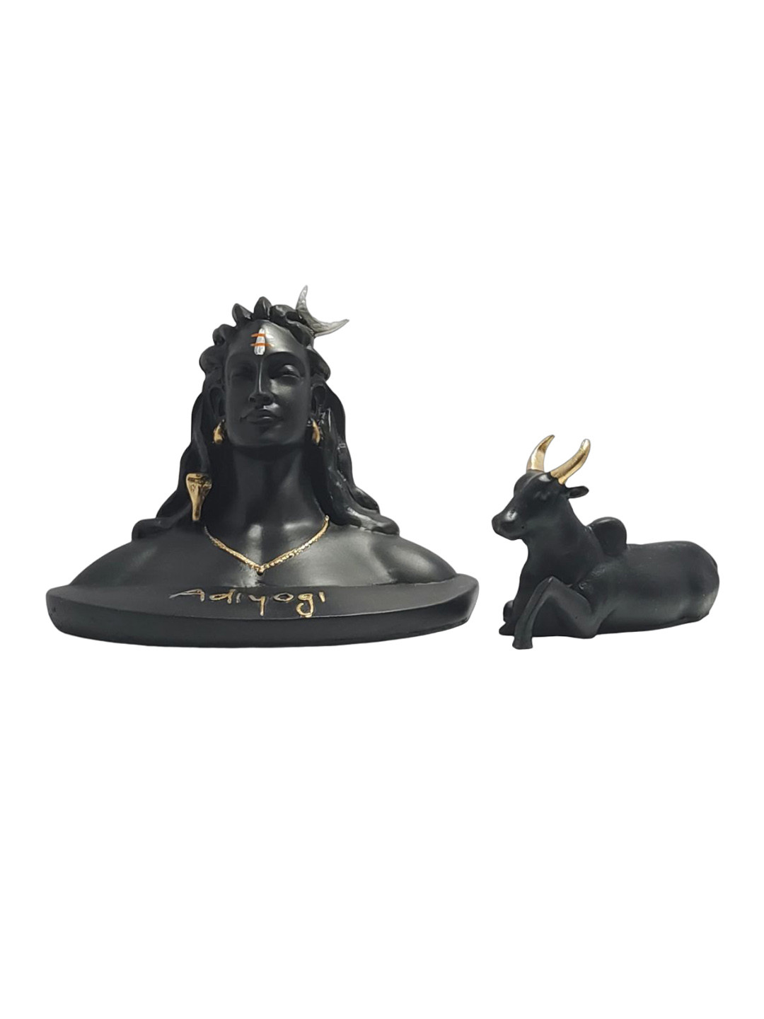 Mariner's Creation Adiyogi with Nandi Black Polyresin Matte Prayer Room Set of 2 Small Showpieces - 4.3 Inches