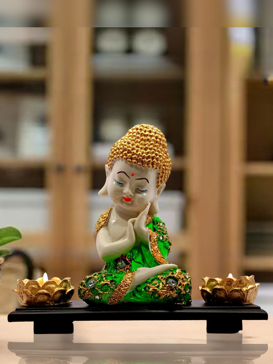 Mariner's Creation Buddha Beige Polyresin Matte Prayer Room Medium Showpiece - 7.9 Inches