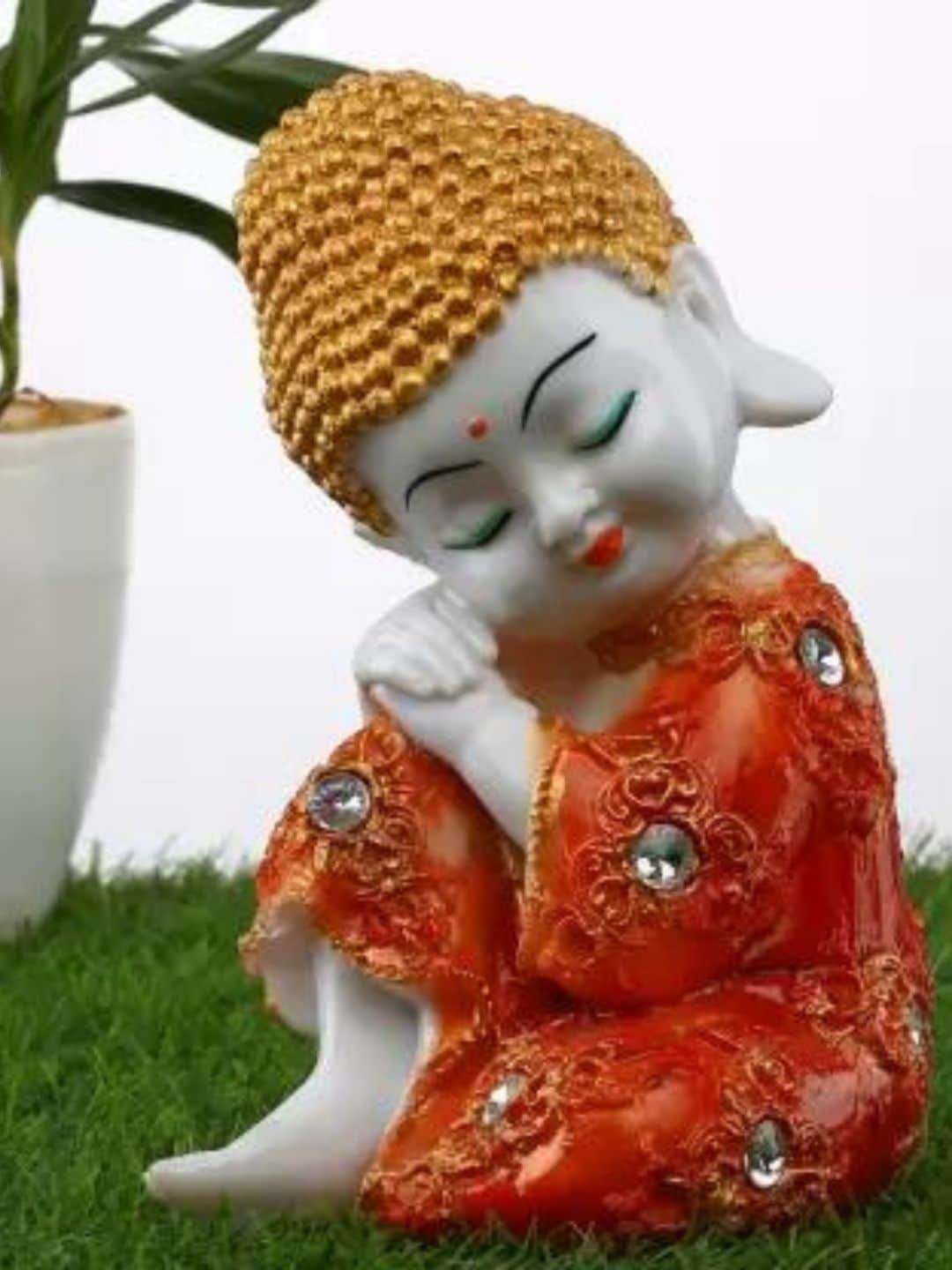 Mariner's Creation Buddha Red Polyresin Glossy Living Room Small Showpiece - 5.1 Inches