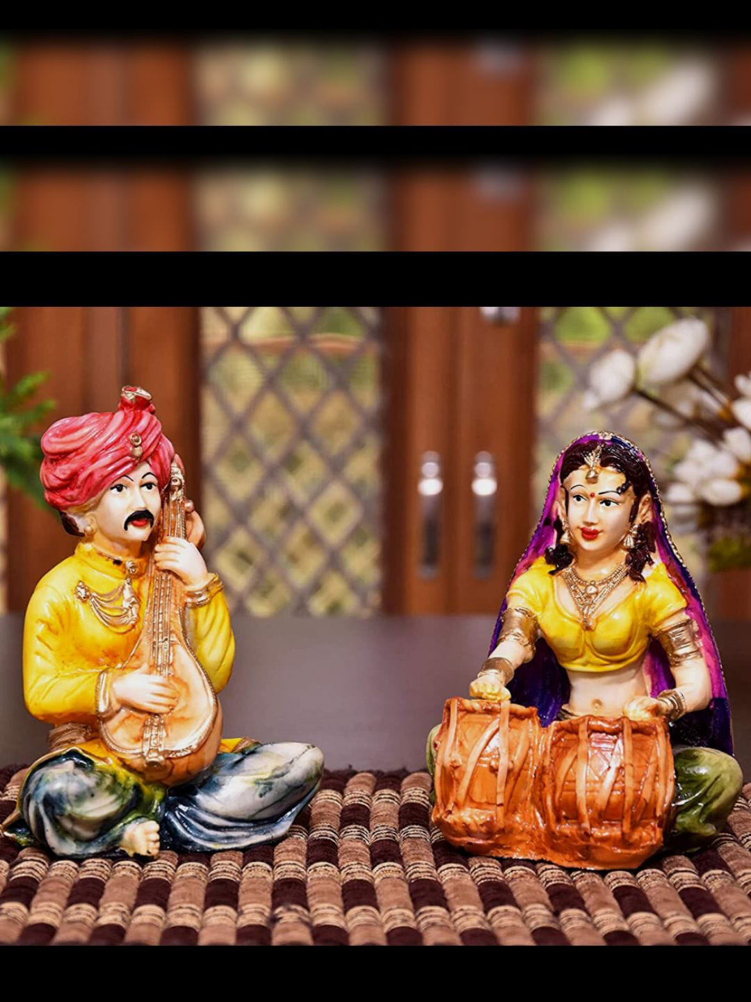 Mariner's Creation Rajasthani Musical Yellow Polyresin Natural Living Room Set of 2 Medium Showpieces - 5.5 Inches