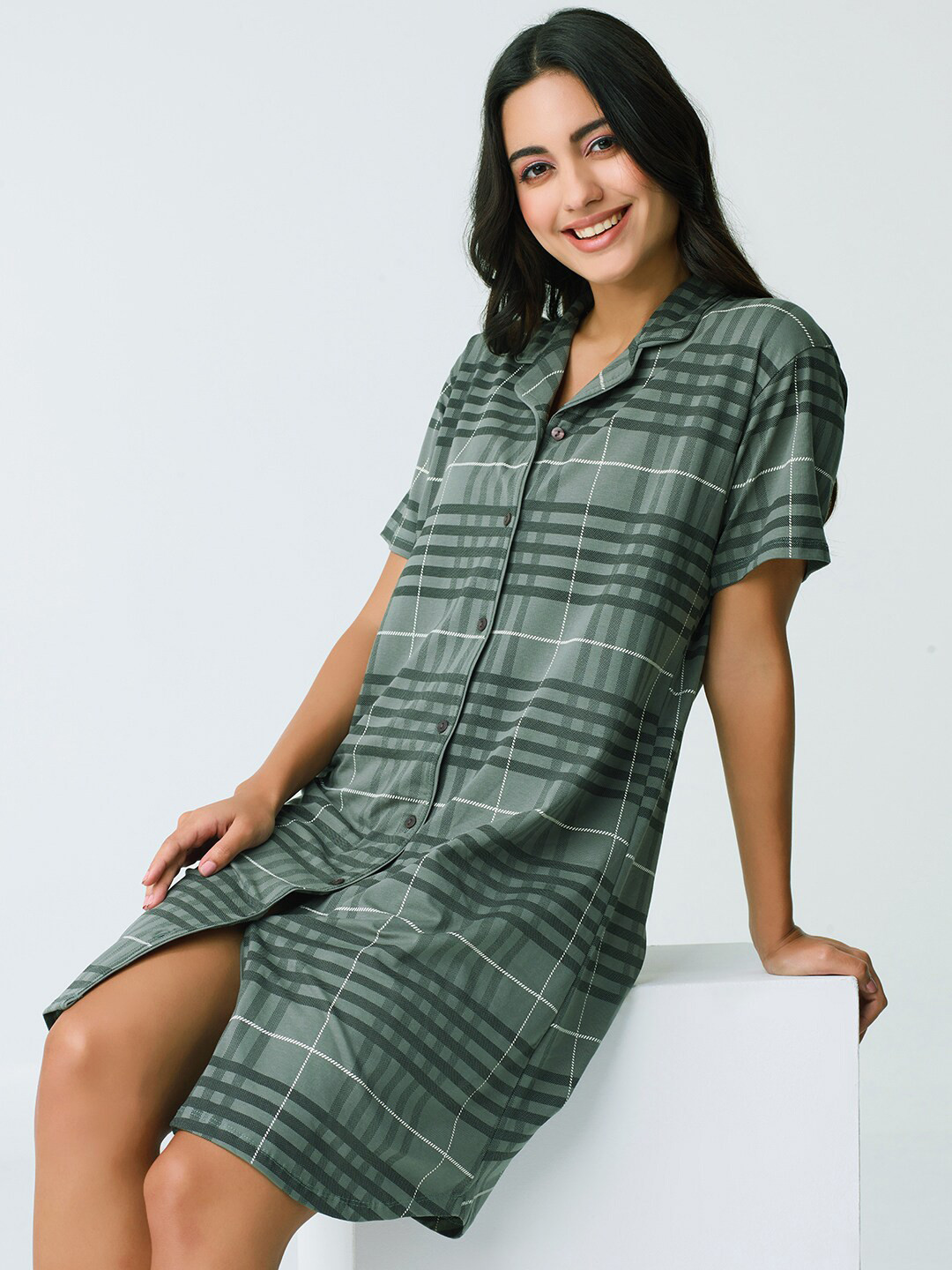 I like me Checked Cotton Shirt Nightdress