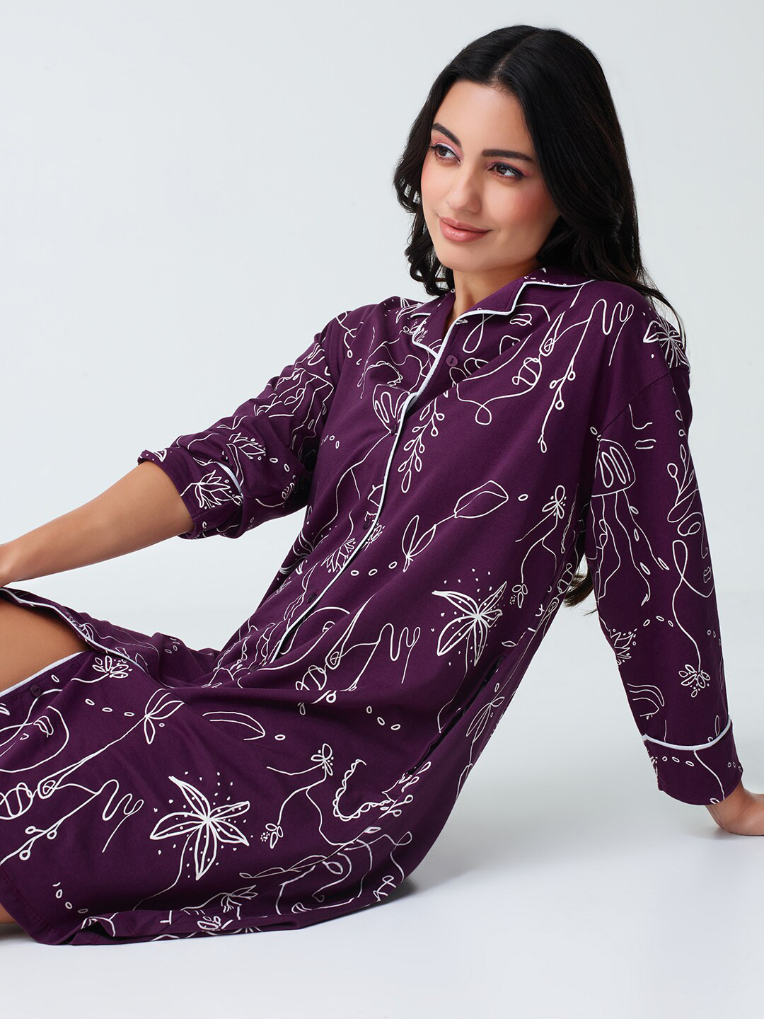 I like me Printed Cotton Shirt Nightdress