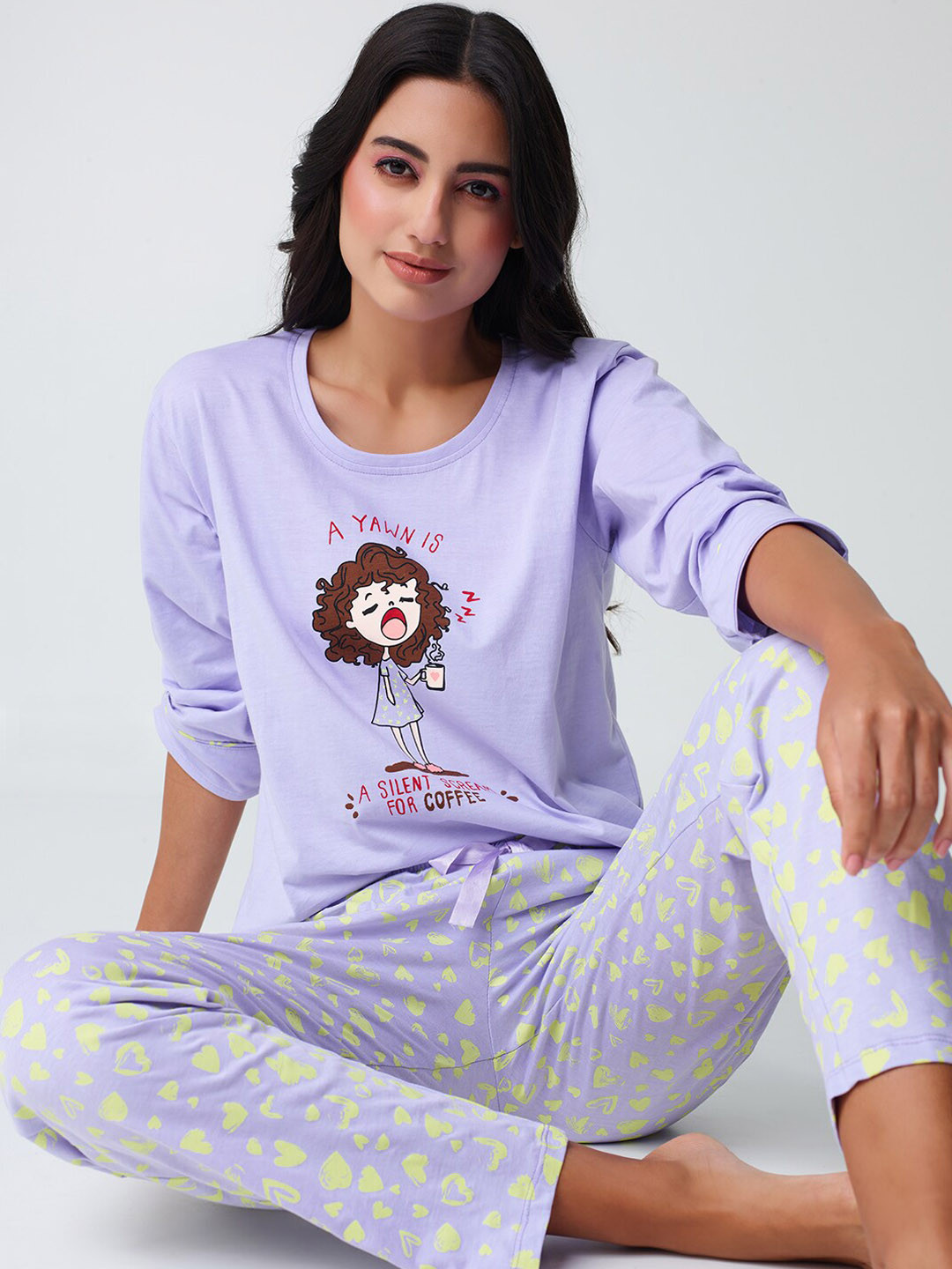 I like me Violet Graphic Printed Pure Cotton Night suit
