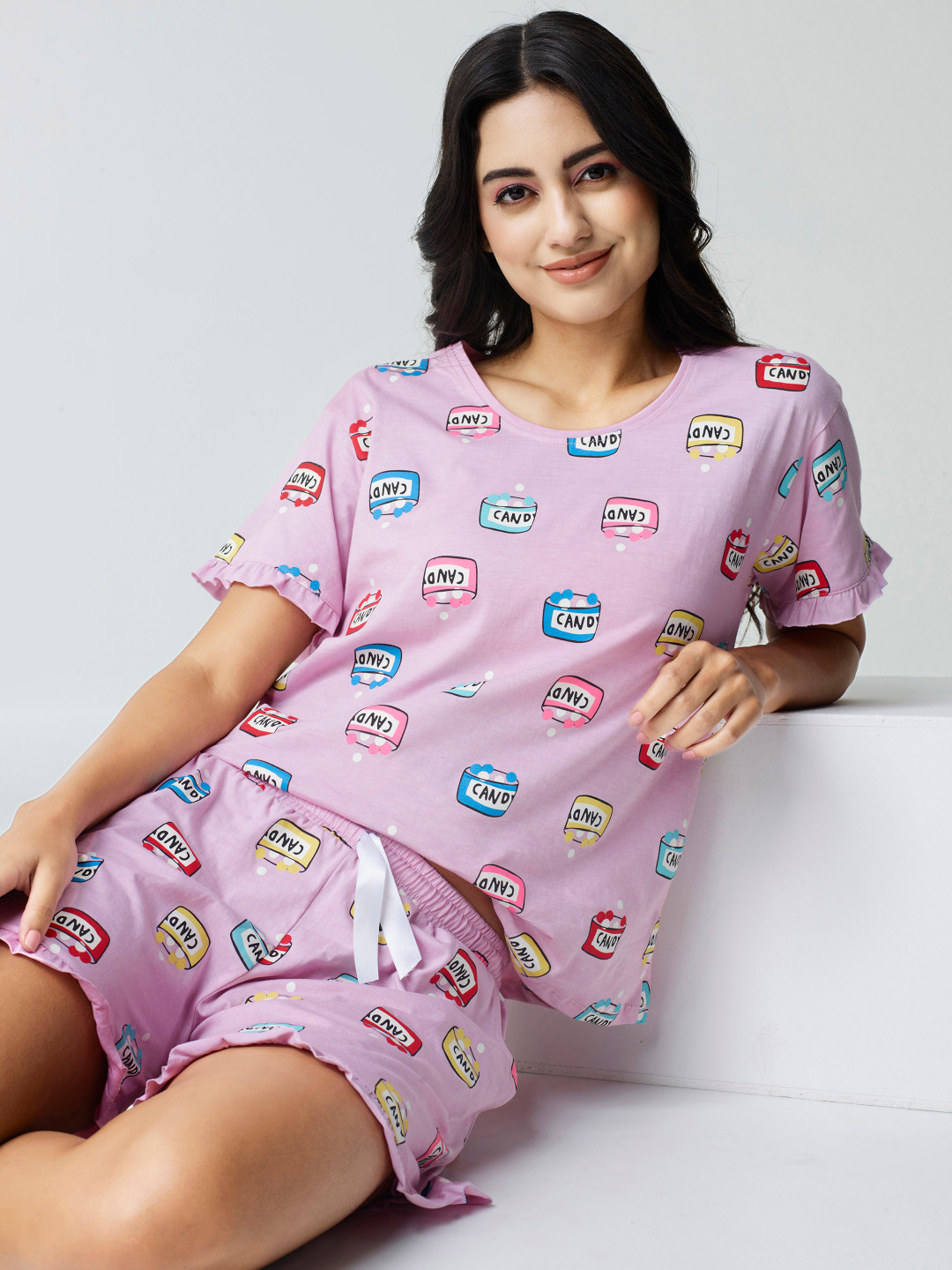 I like me Pink Conversational Printed Pure Cotton Night suit