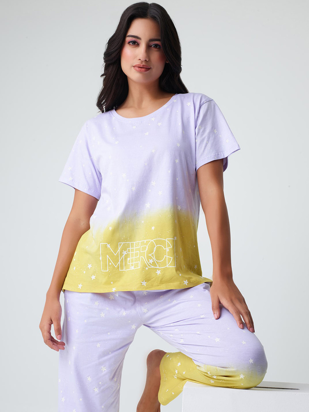 I like me Purple Tie and Dyed Pure Cotton Night suit