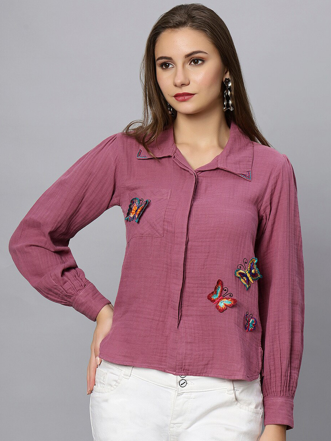 Ashtag Smart Applique Detailed Cotton Casual Shirt