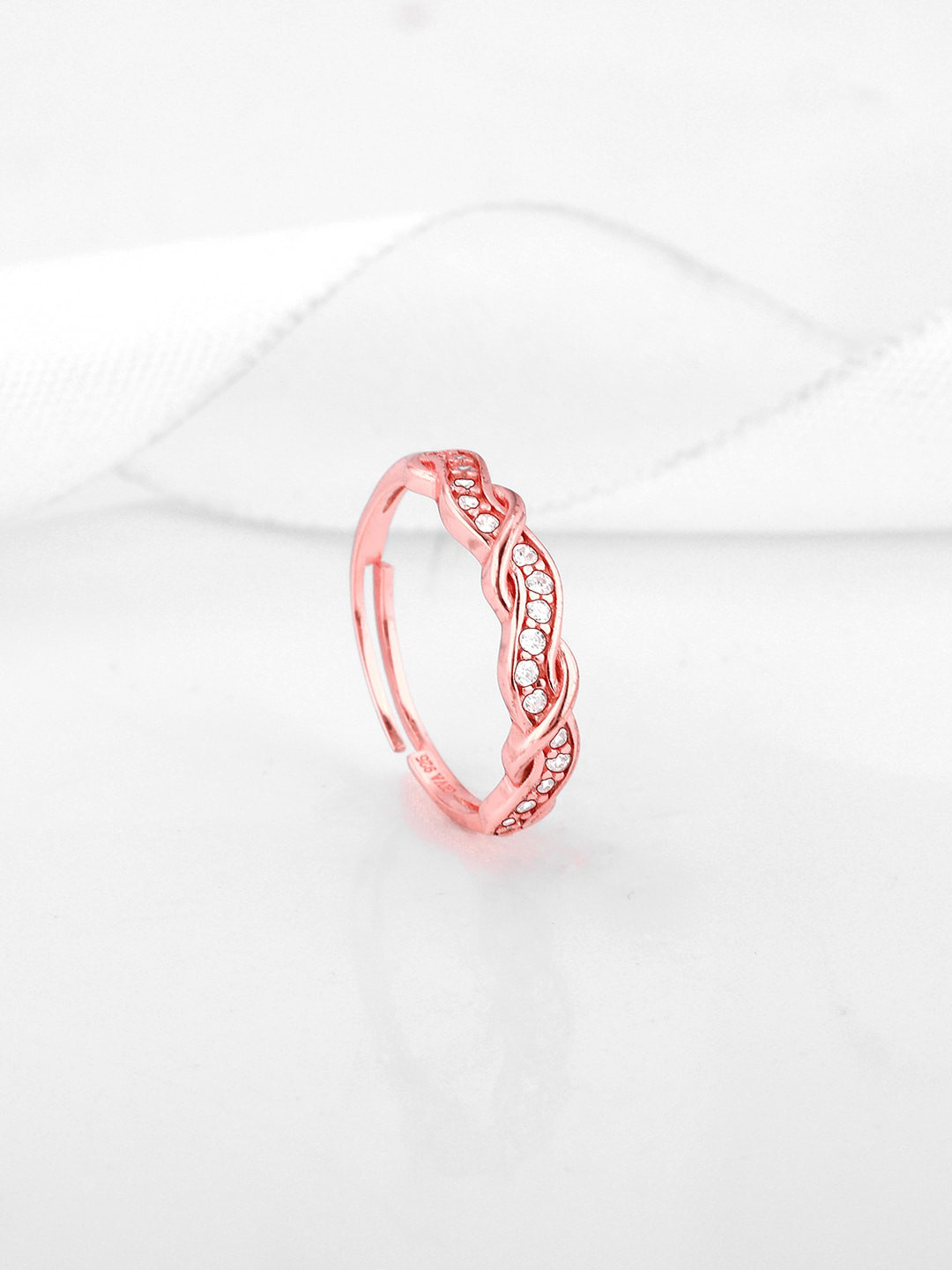 GIVA 925 Sterling Silver Rose Gold-Plated Zircon-Studded Winding Wave Finger Ring