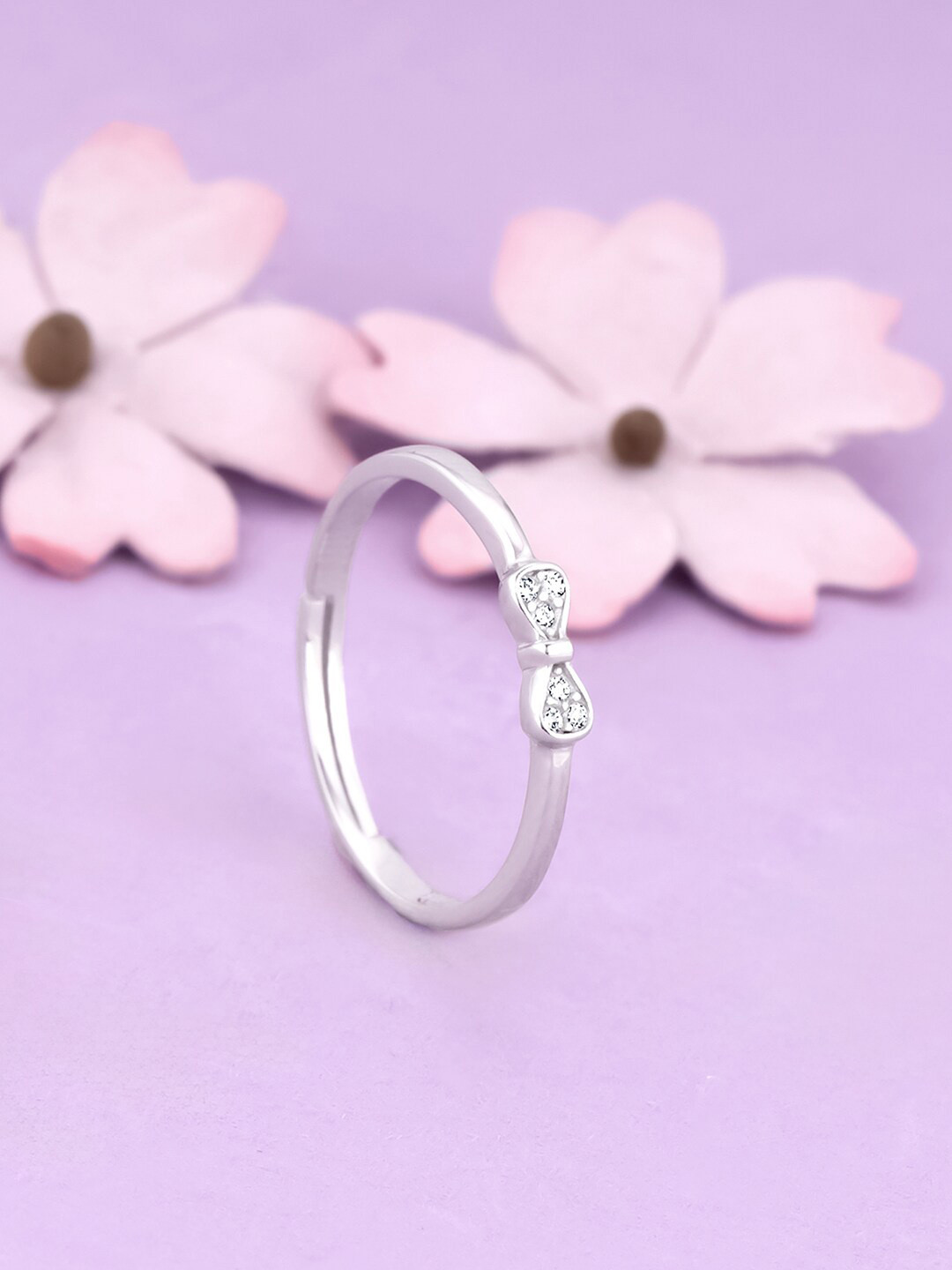 GIVA Rhodium-Plated Zircon Studded Adjustable Sterling Silver Ring