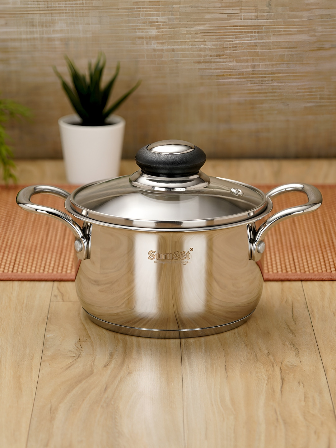 Sumeet Stainless Steel Dishwasher Safe Induction Bottom Cook and Serve Casserole 1.3 L