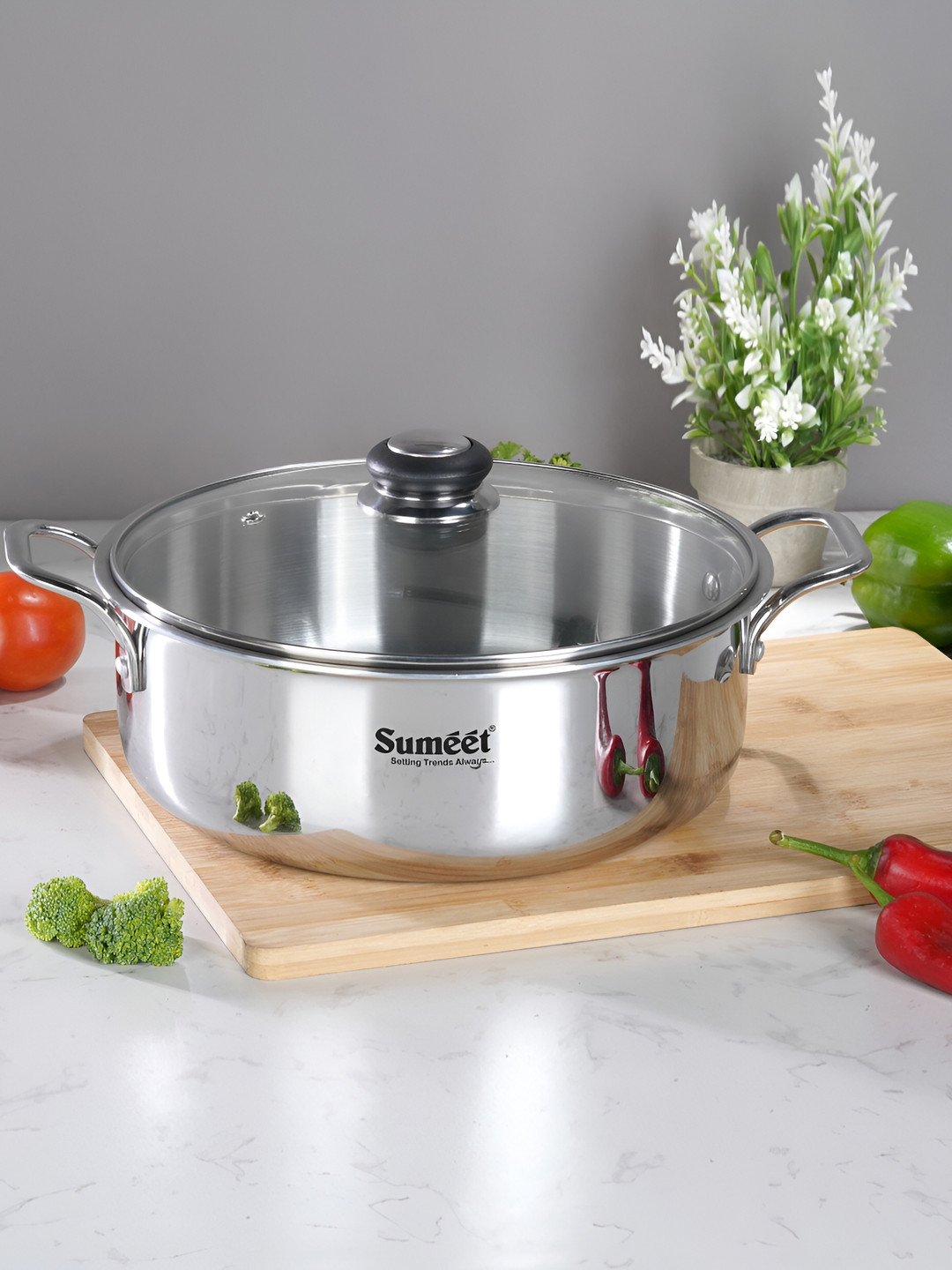 Sumeet Silver-Toned Stainless Steel Dishwasher Safe Cook and Serve Casserole 5.2L