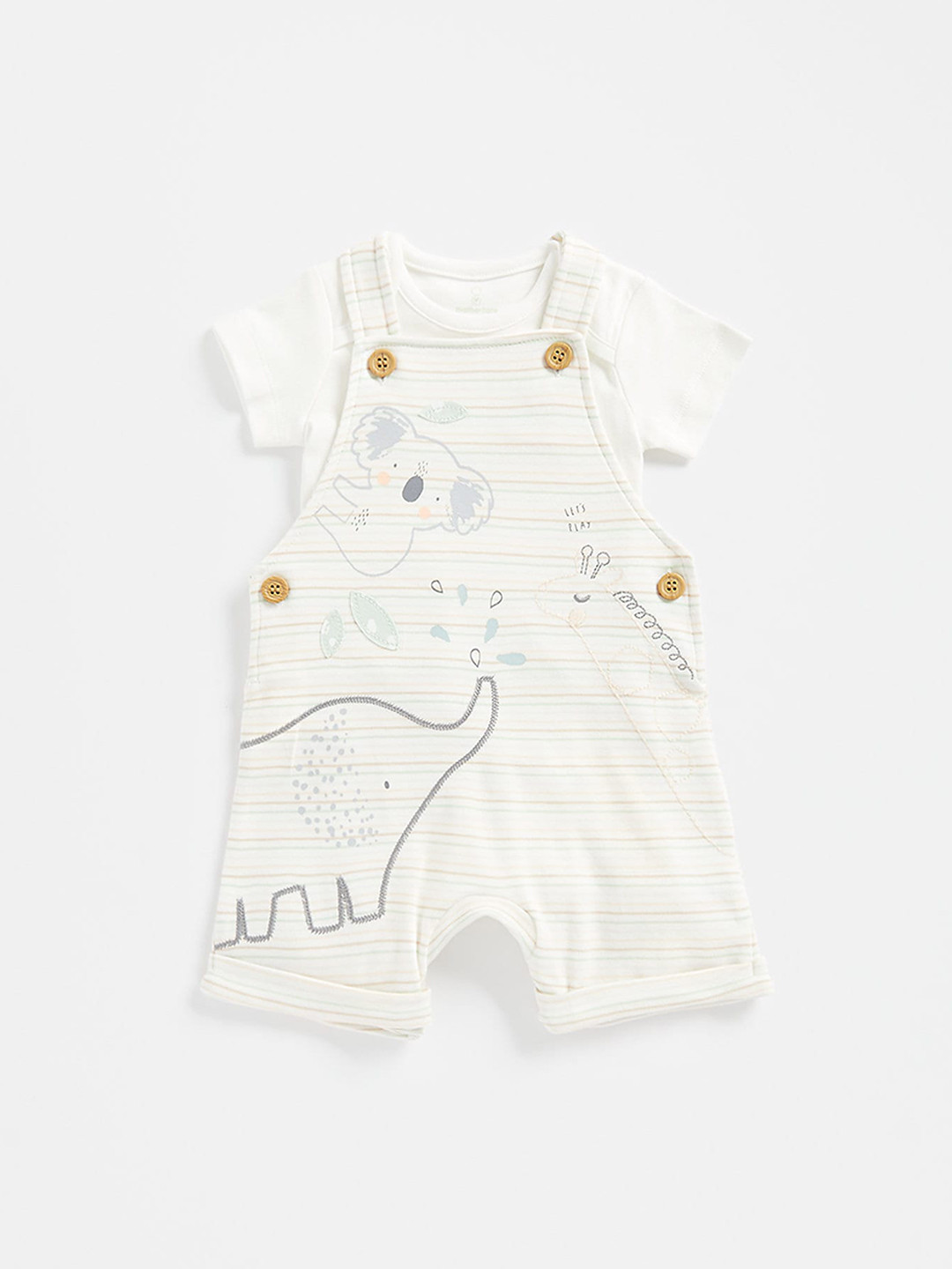 mothercare Infants Striped Pure Cotton Dungarees With Body Suit