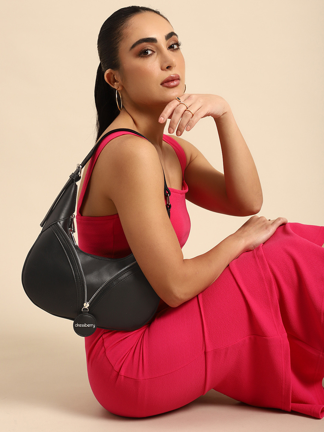 DressBerry Mini Hobo Bag with Zip Detail