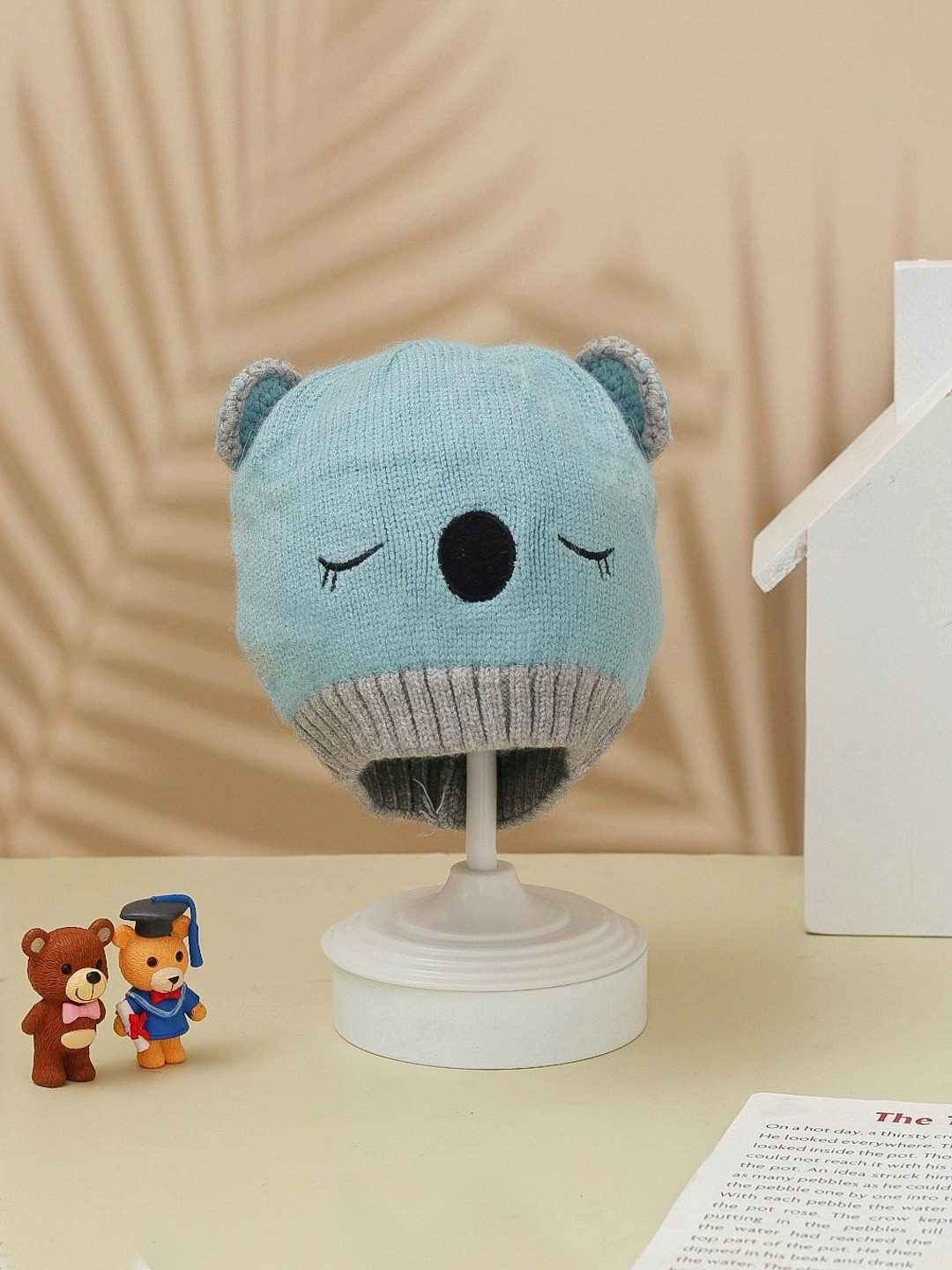 Yellow Bee Infant Boys Self Design Teddy Ears Woollen Beanie