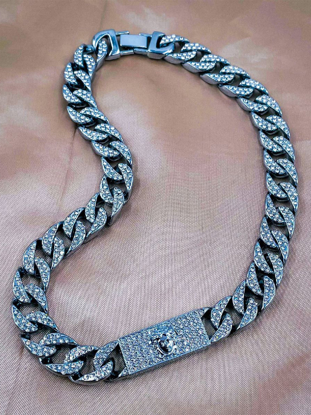ZIVOM Men Silver-Plated Rhinestone Chain