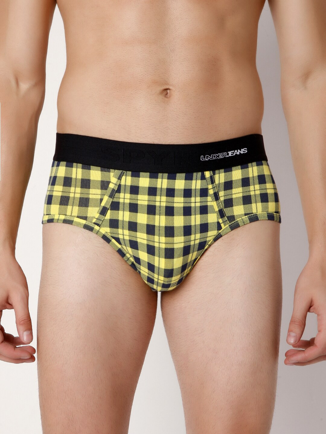 UnderJeans by Spykar Checked Basic Briefs UJMBRRPBS035YELLOWCHECK