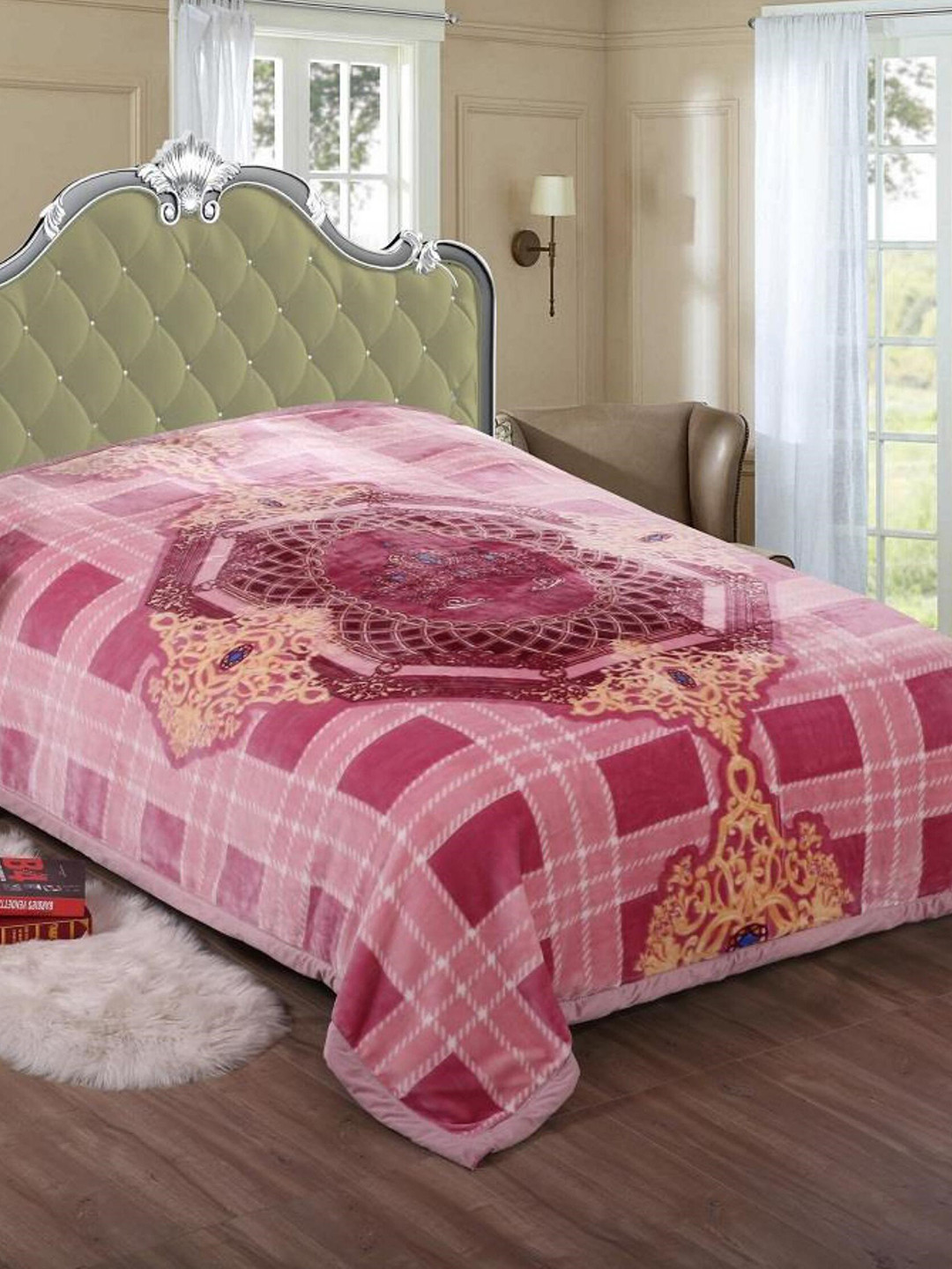 Signature The Club Collection Pink Checked Heavy Winter Double Bed Blanket