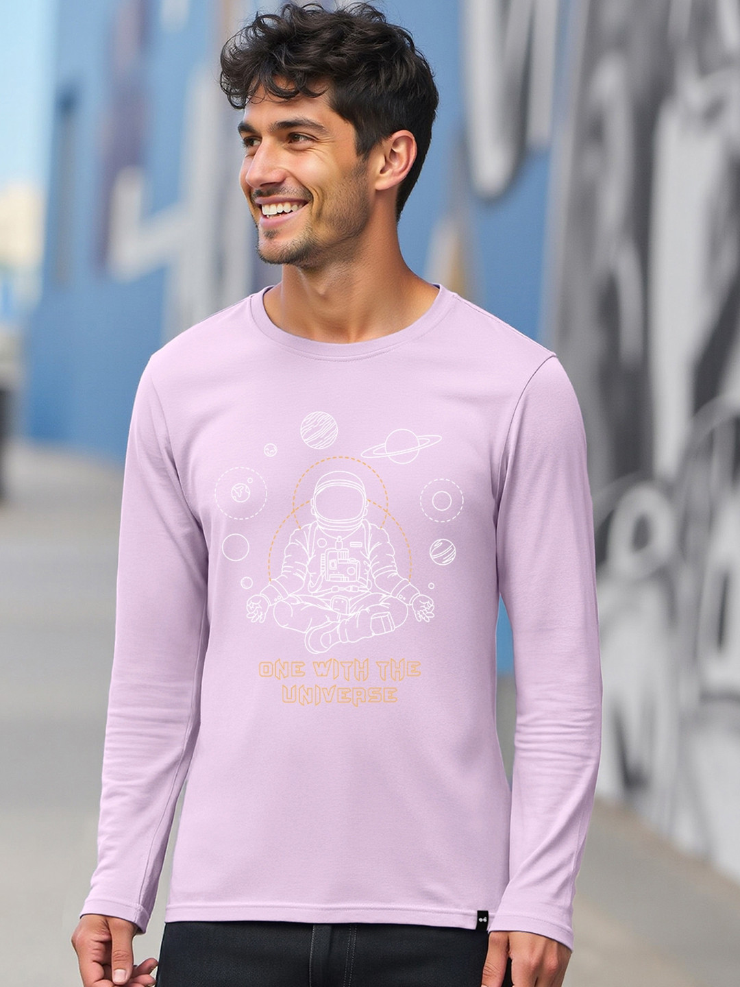 Bewakoof Purple One With The Universe Graphic Printed Cotton T-shirt