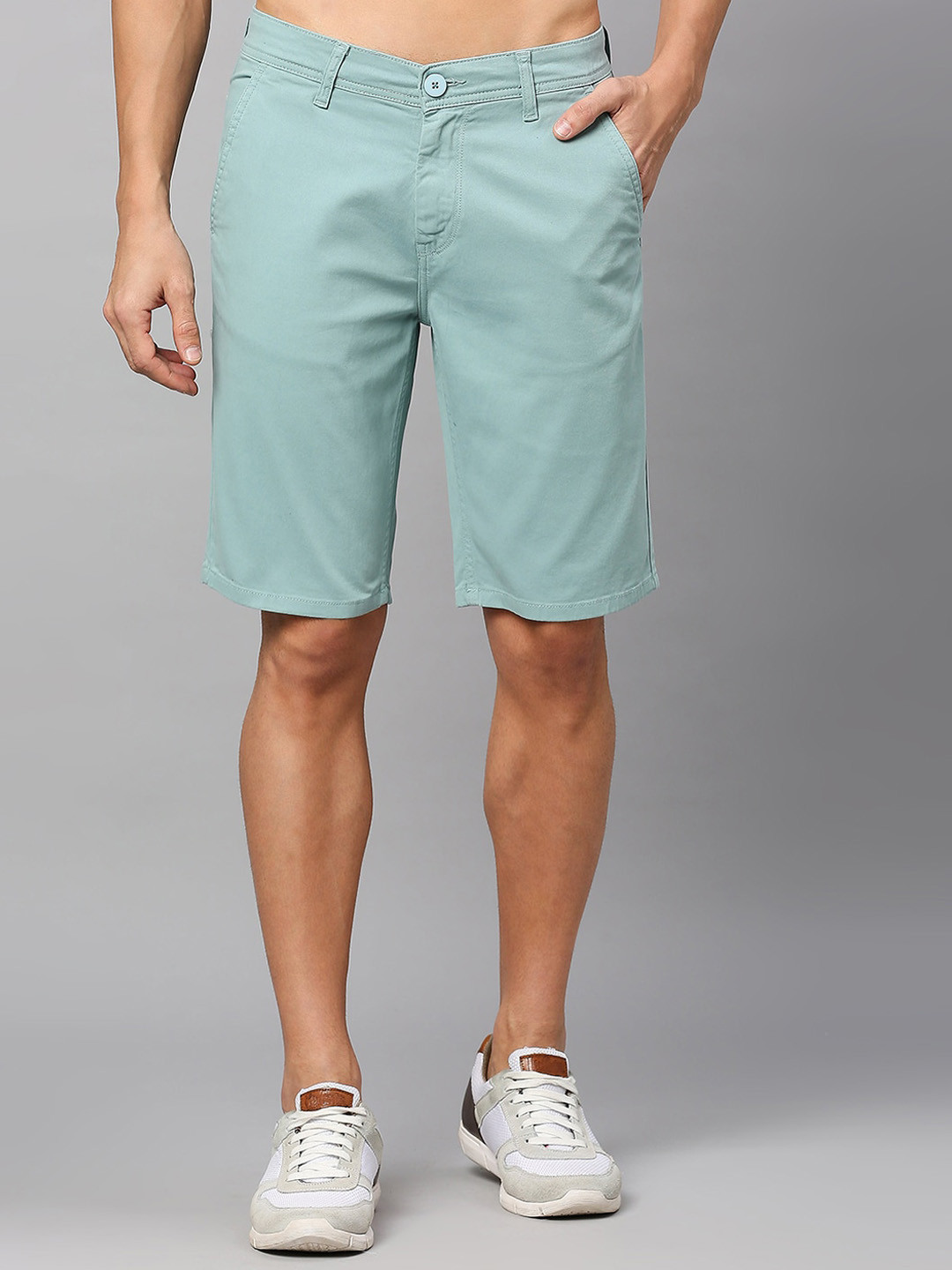 Mast & Harbour Men Sea Green Slim Fit Low-Rise Shorts