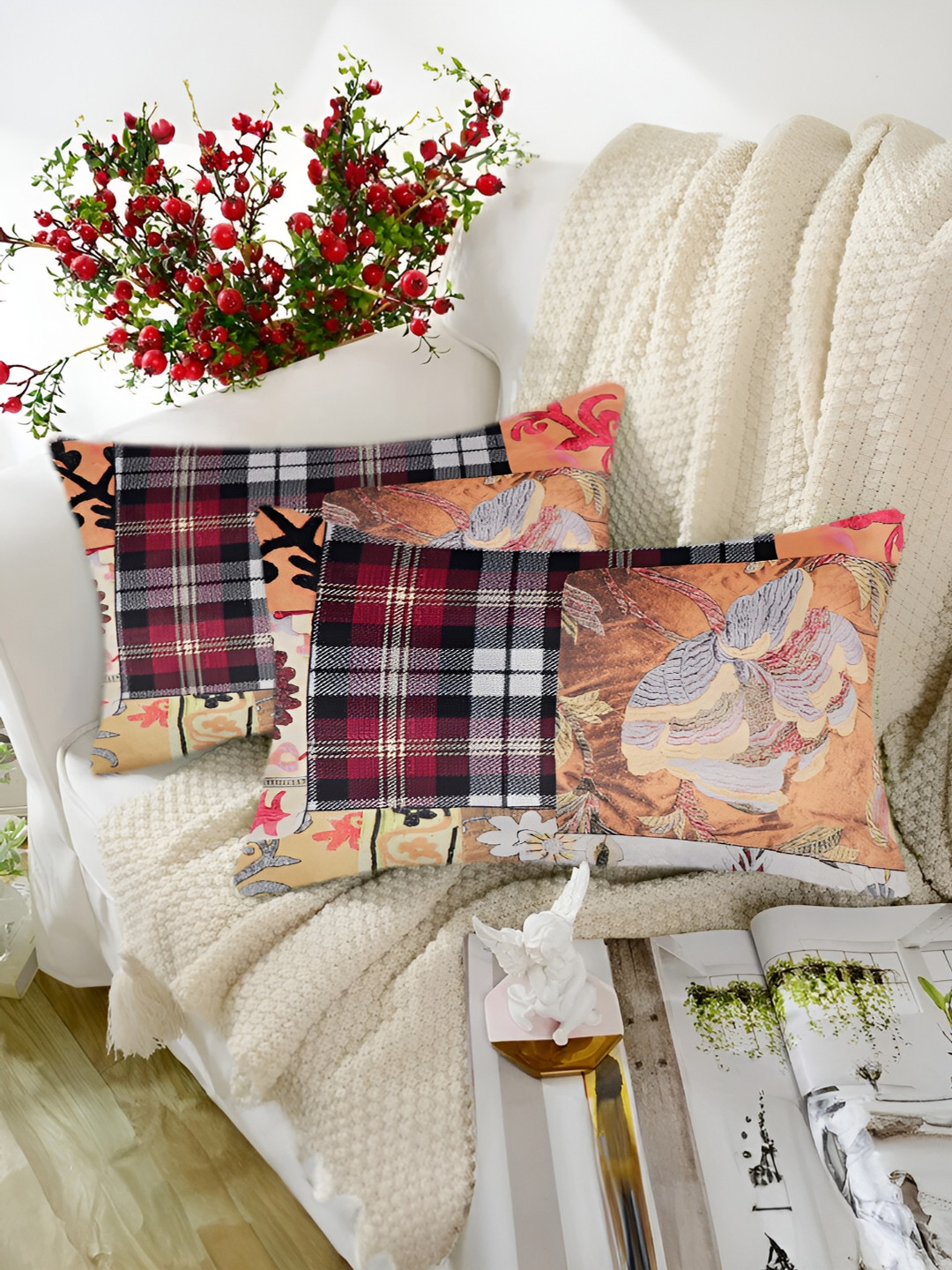 Tesmare Boho Self Design Velvet Durable 2 Pcs Rectangle Cushion Covers - 11.8 x 19.7 In