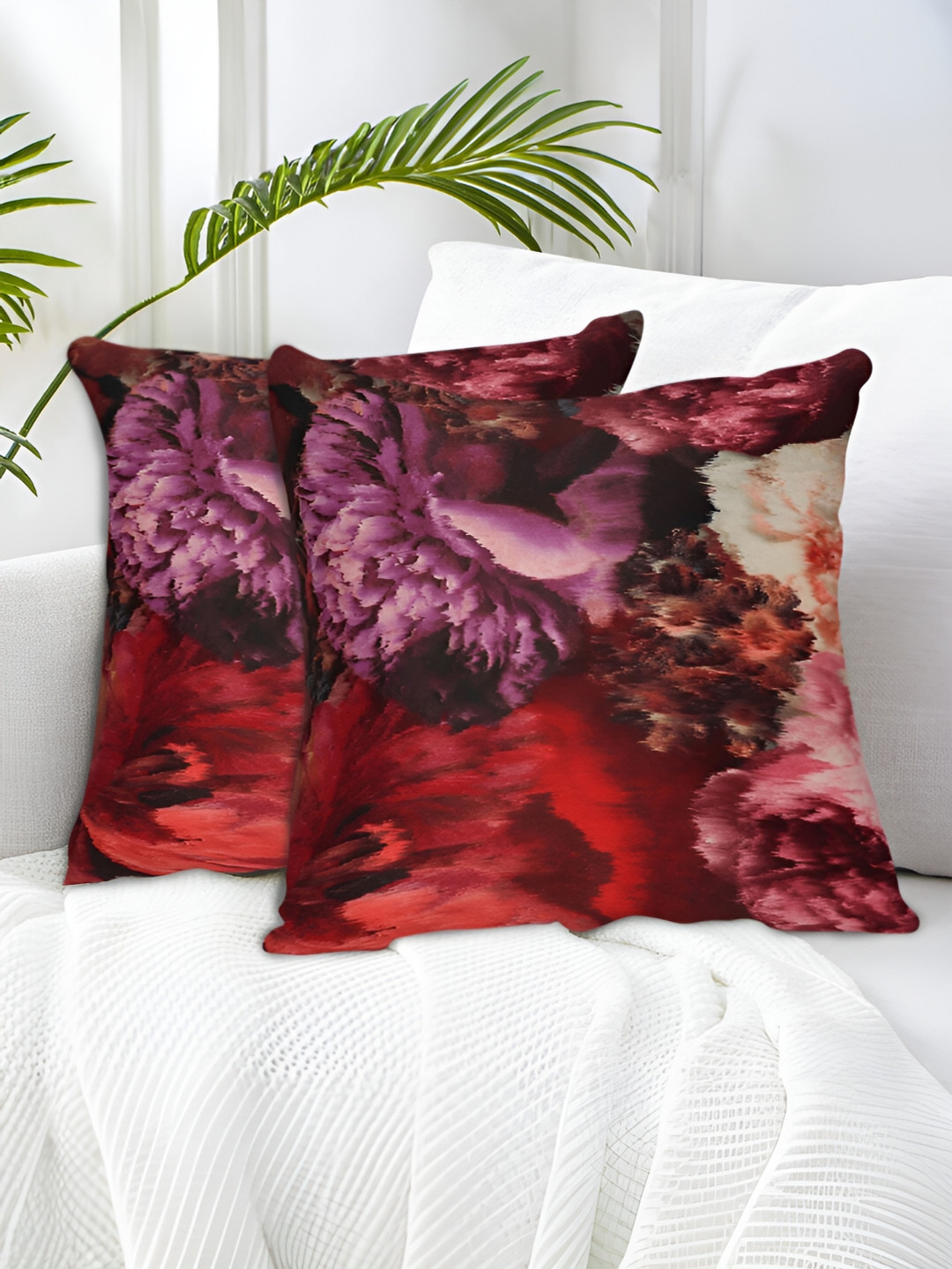 Tesmare Red Abstract Velvet Durable 2 Piece Square Cushion Covers -24x24In