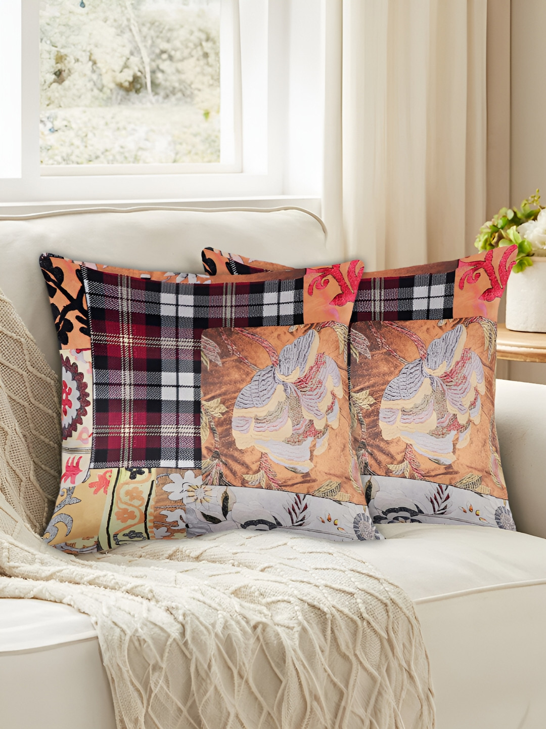 Tesmare Orange Quirky Velvet Durable 2 Square Cushion Covers -19.7x19.7In