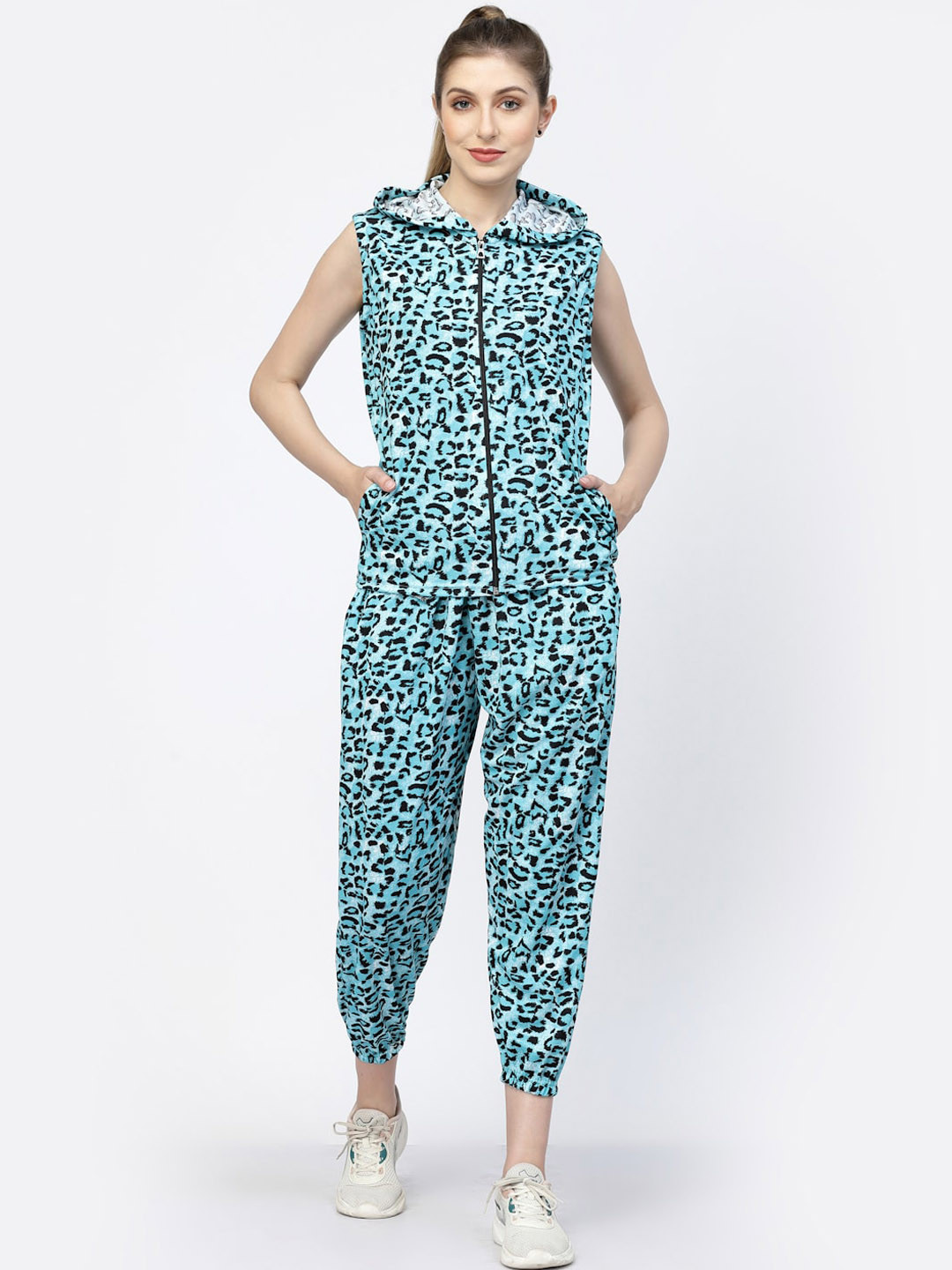 UZARUS Animal Printed Hooded Relaxed Fit Tracksuit