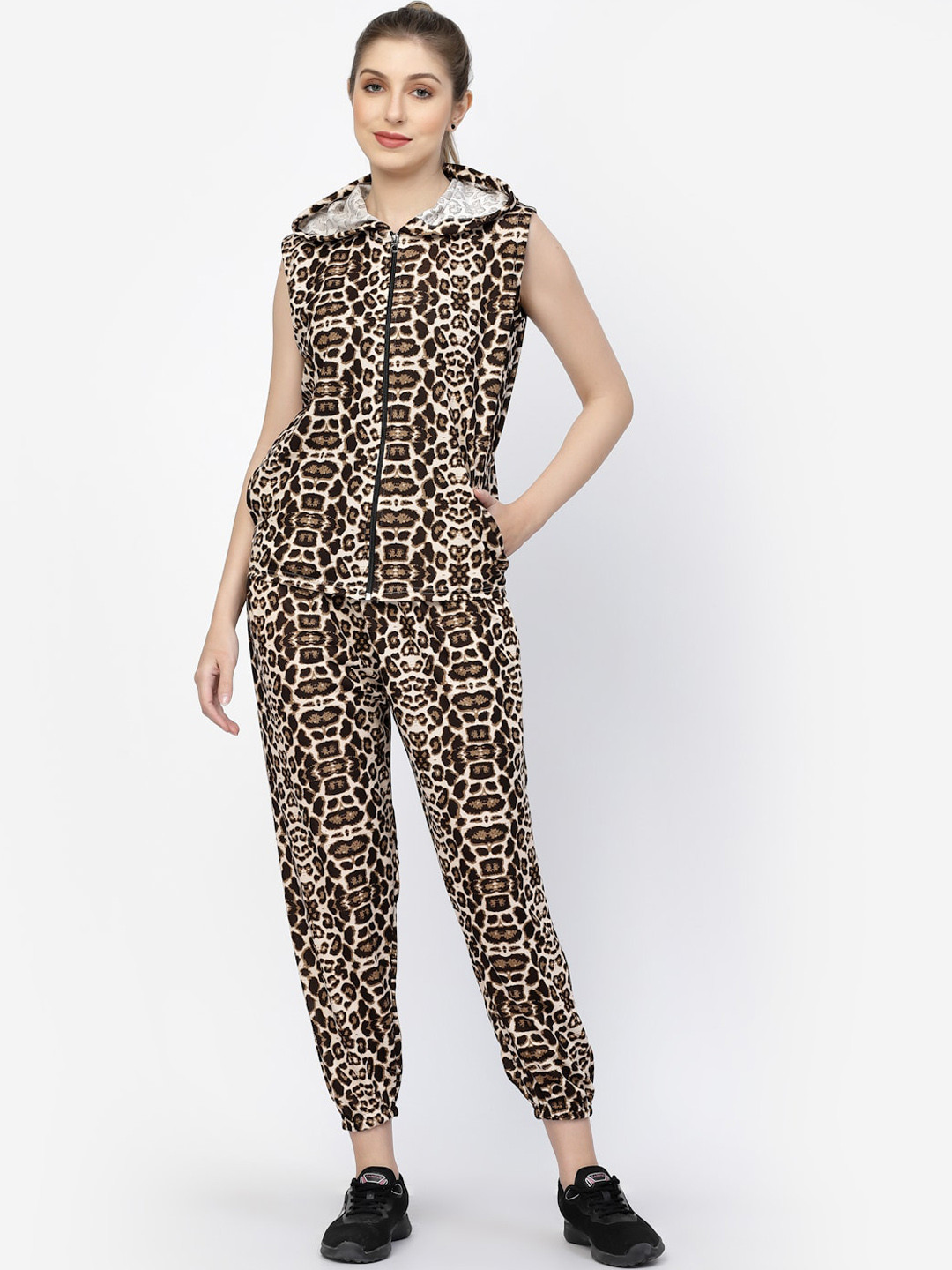 UZARUS Animal Printed Hooded Relaxed Fit Tracksuit