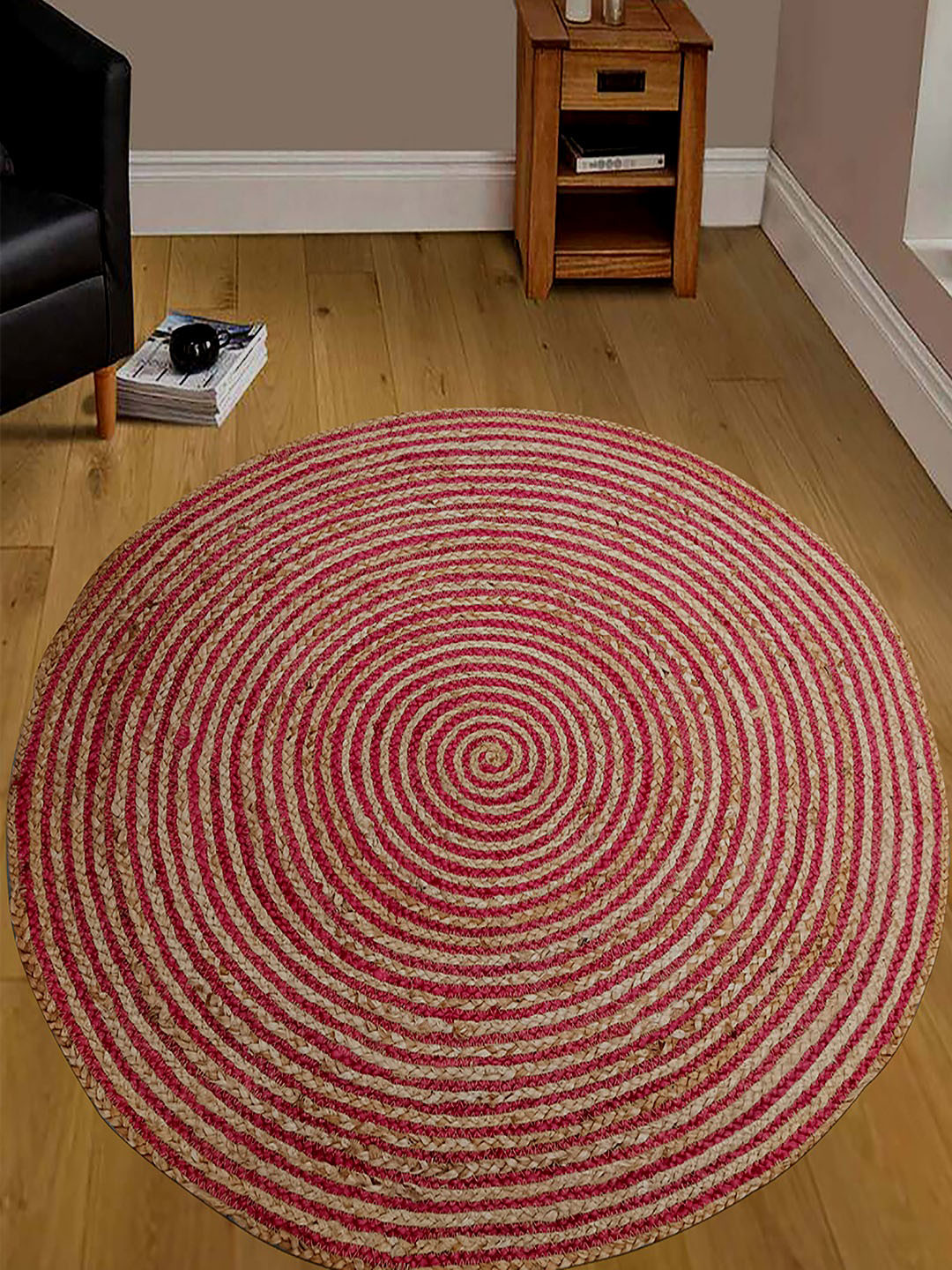 MRIC Red & Beige Circular Traditional Braided Jute Carpet