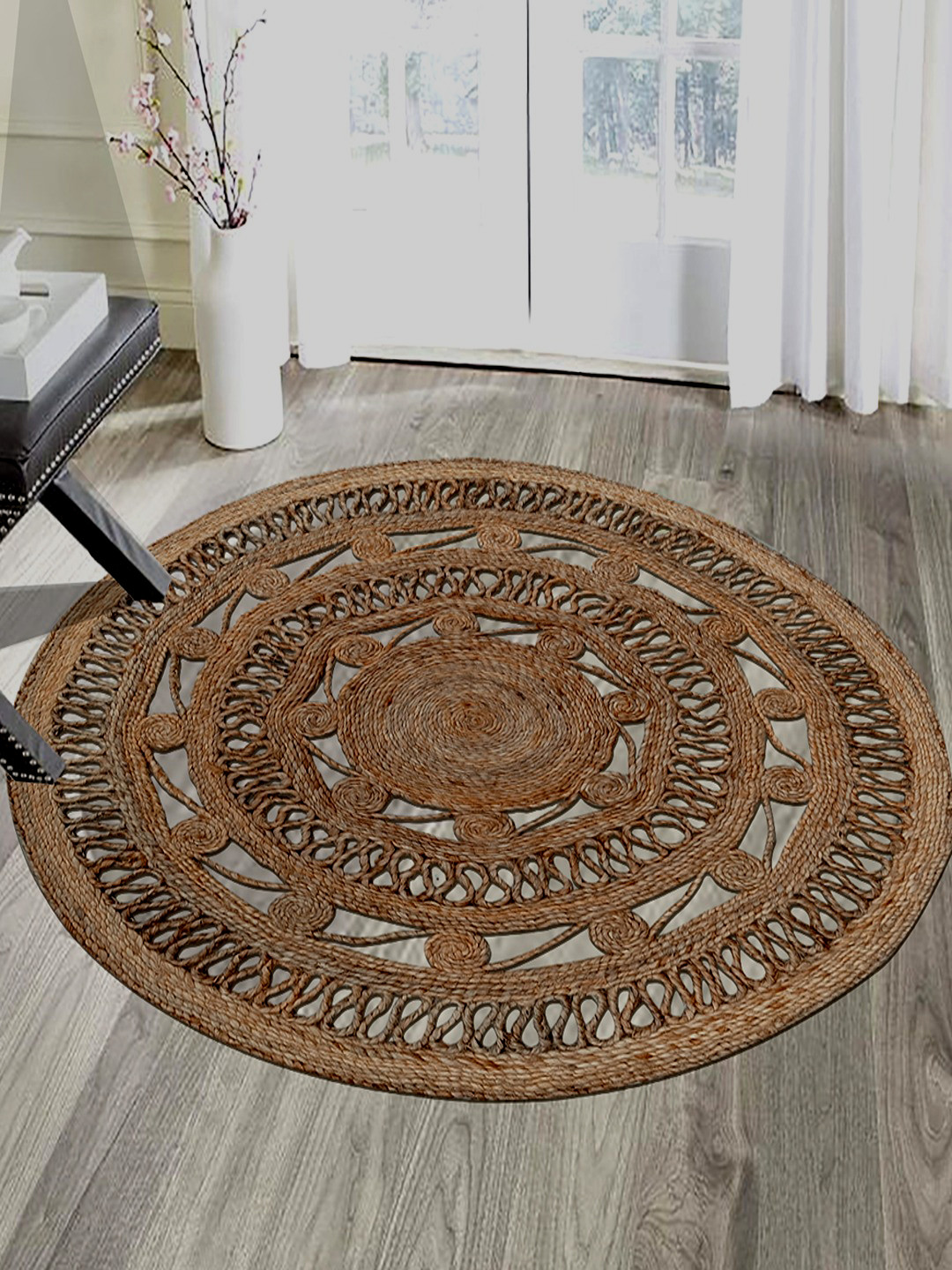 MRIC Beige Traditional Braided Circular Jute Carpet