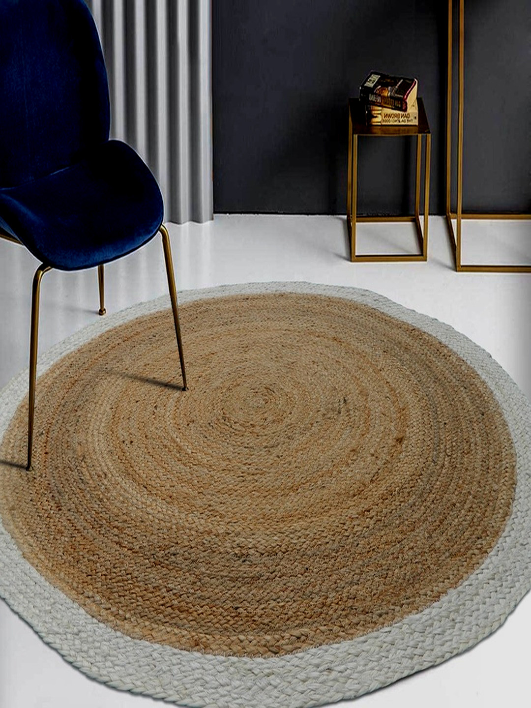 MRIC Beige & White Natural Round Braided Jute Carpets