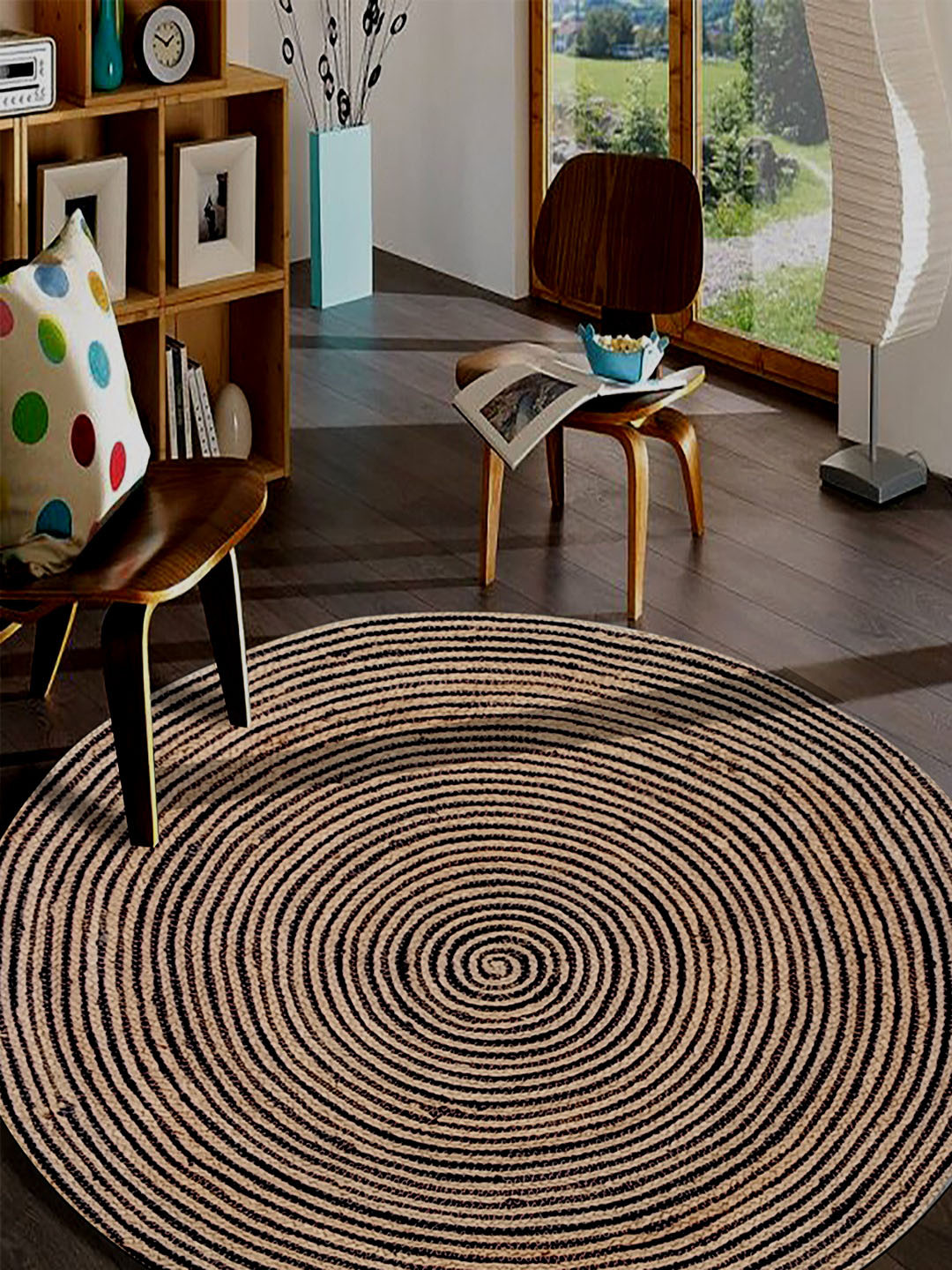 MRIC Beige & Black Self Design Jute Carpet