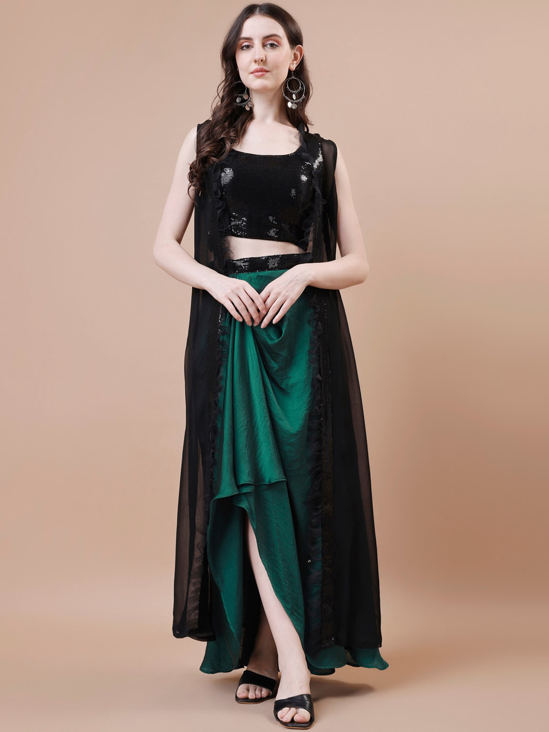 TWAM SUNDARA Sequinned Top With Skirt & Shrug