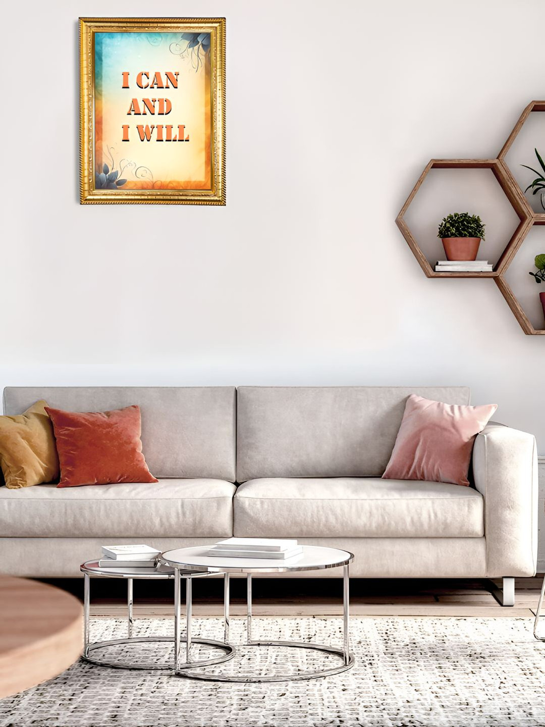 Hawai Gold-Toned & Blue Self Design Wood Wall Photo Frame