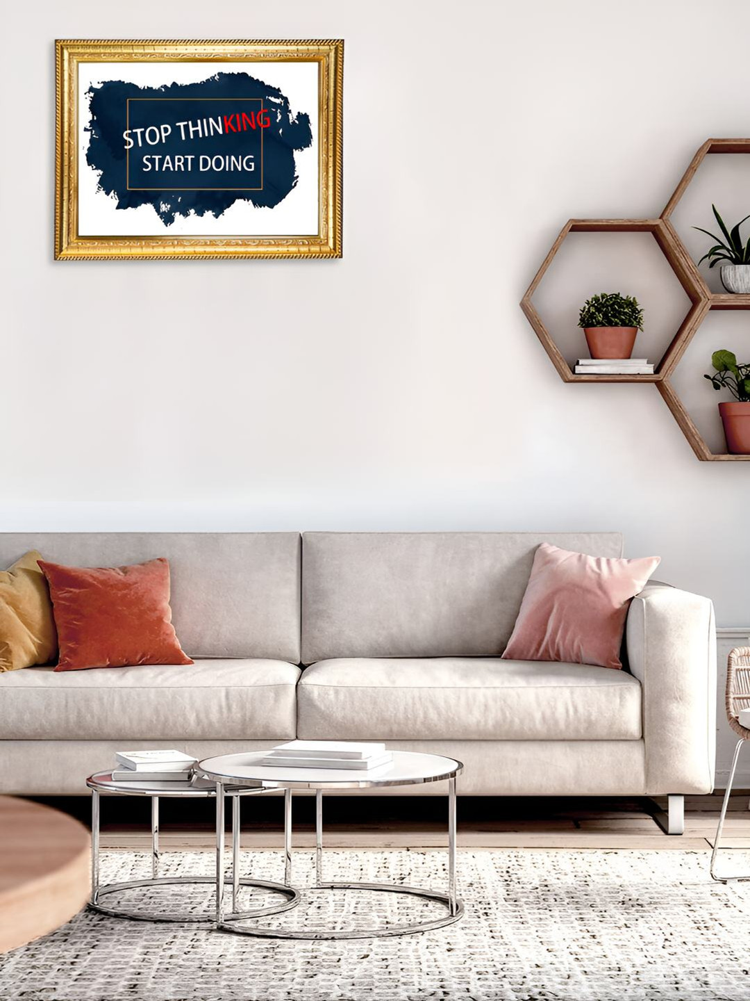 Hawai Gold Toned & White Self Design Wood Wall Photo Frame