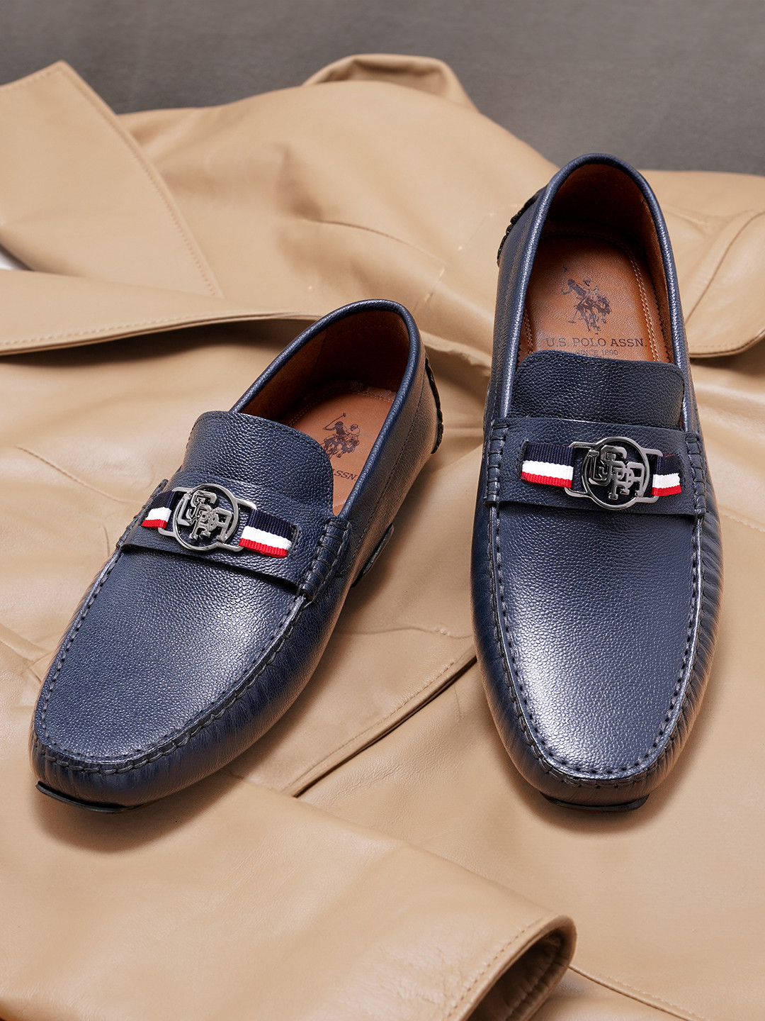 U.S. Polo Assn. Men Signature Tape Leather Loafers with Metal branding