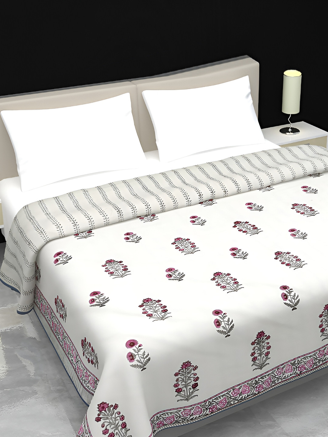 Jaipur Dohar Pink & White Floral Cotton AC Room 150 GSM Double Bed Dohar