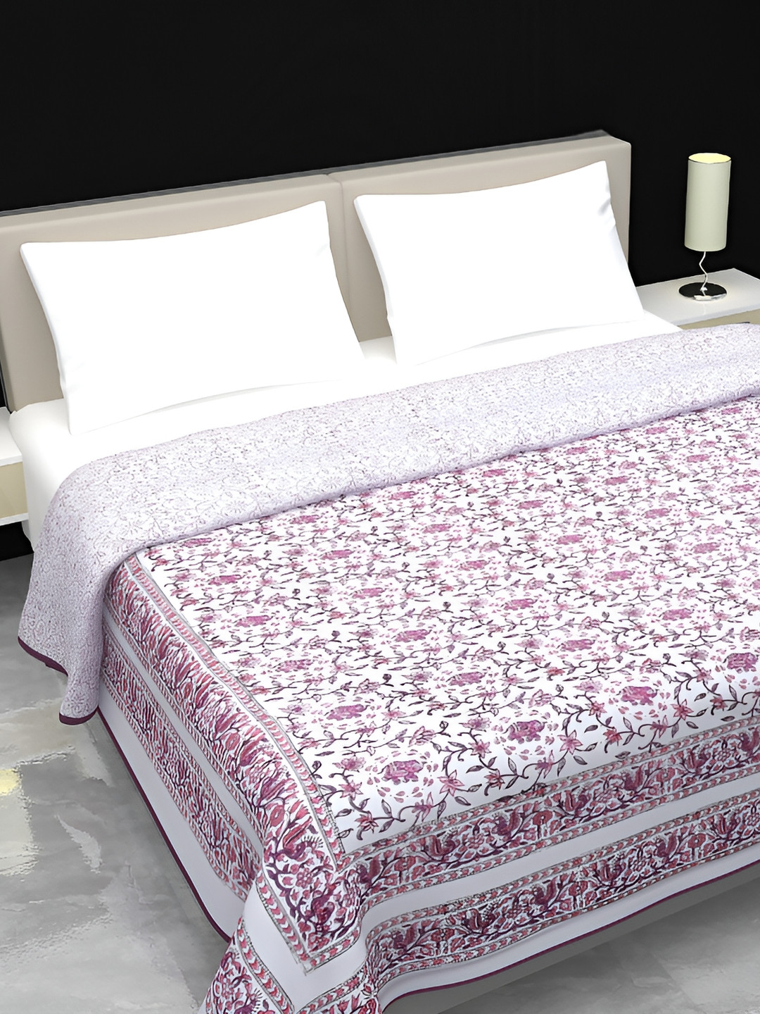Jaipur Dohar White & Pink Floral AC Room 150 GSM Double Bed Dohar
