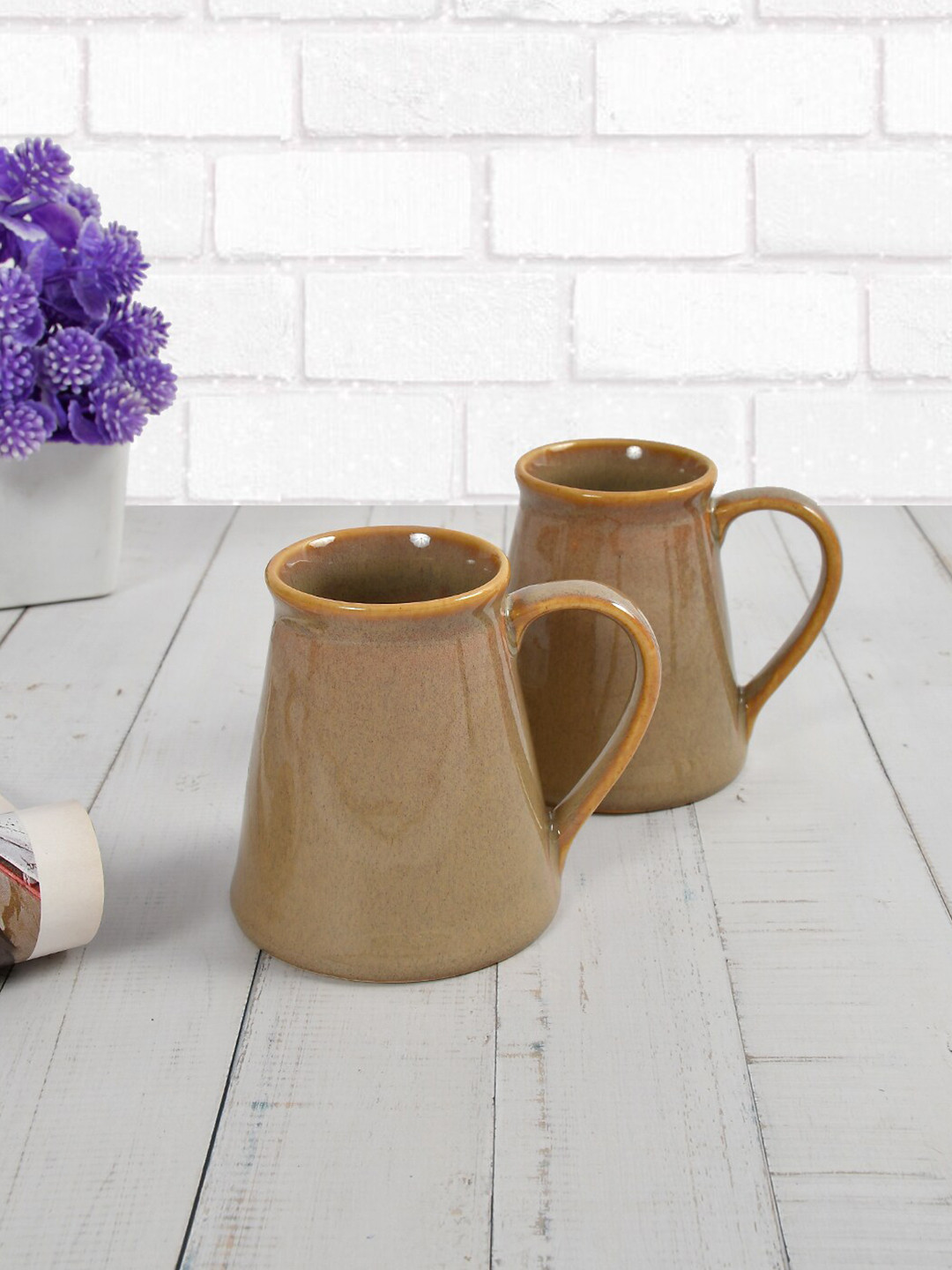CLIO'S HERITAGE STORE Thin Kitchen Brown Ceramic Handmade 2 Piece Mugs-300ml
