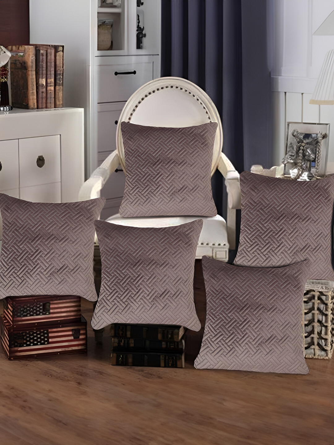 Tesmare Quilted Geometric Velvet Quilted 5 Pcs Textured Square Cushion Covers - 16 x 16 In